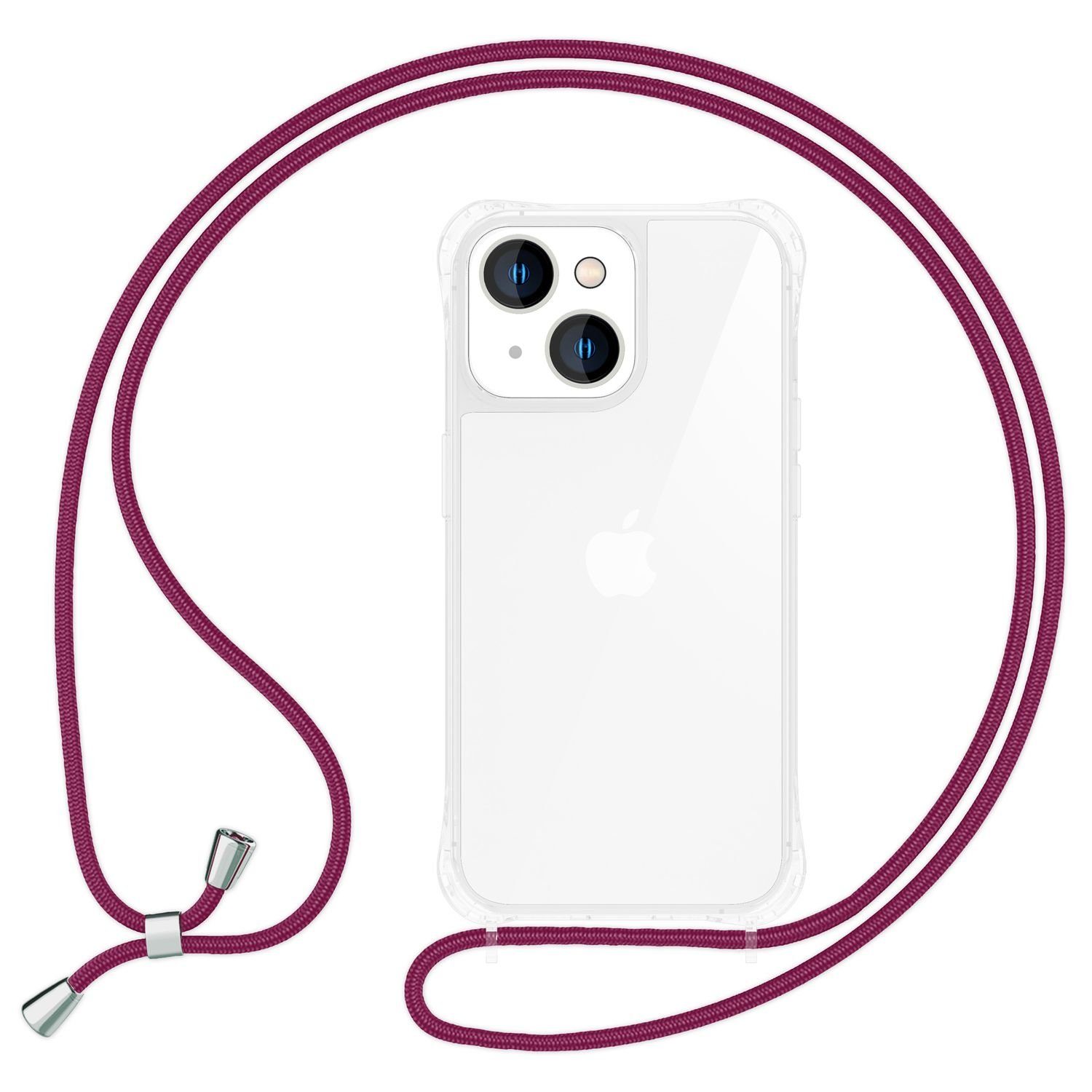 Nalia Backcover Apple iPhone 14 15,5 cm (6,1 Zoll), Klare Hybrid Hülle mit Kette / Schutzhülle zum Umhängen / Handyband