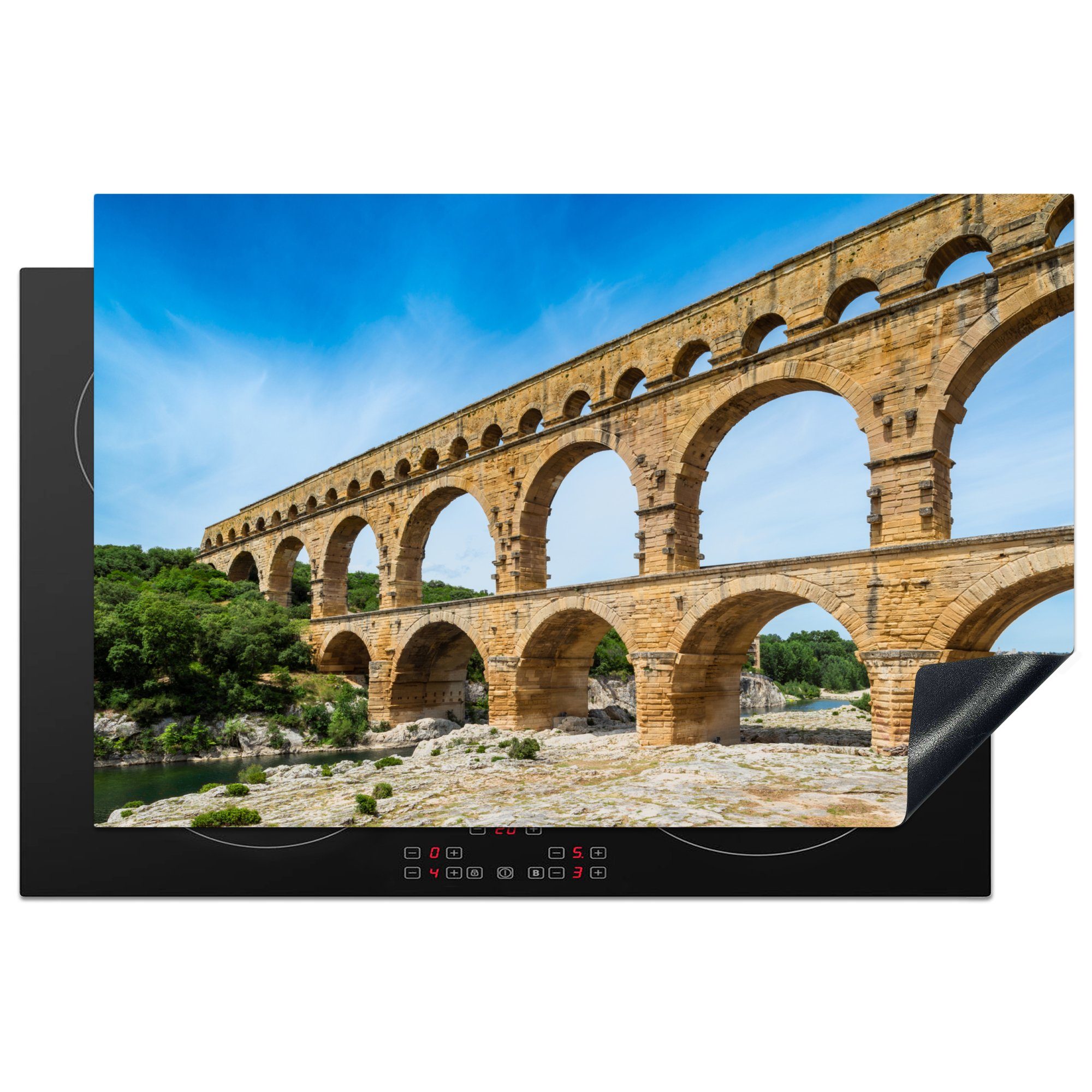 MuchoWow Herdblende-/Abdeckplatte Der beeindruckende Pont du Gard wurde von den Römern erbaut, Vinyl, (1 tlg), 81x52 cm, Induktionskochfeld Schutz für die küche, Ceranfeldabdeckung