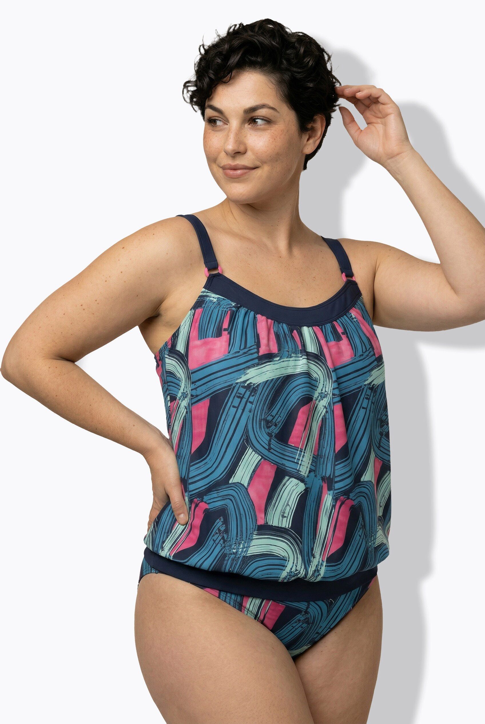 Ulla Popken Soft-BH Tankini Pinselstrichmuster Softcups Elastiksaum