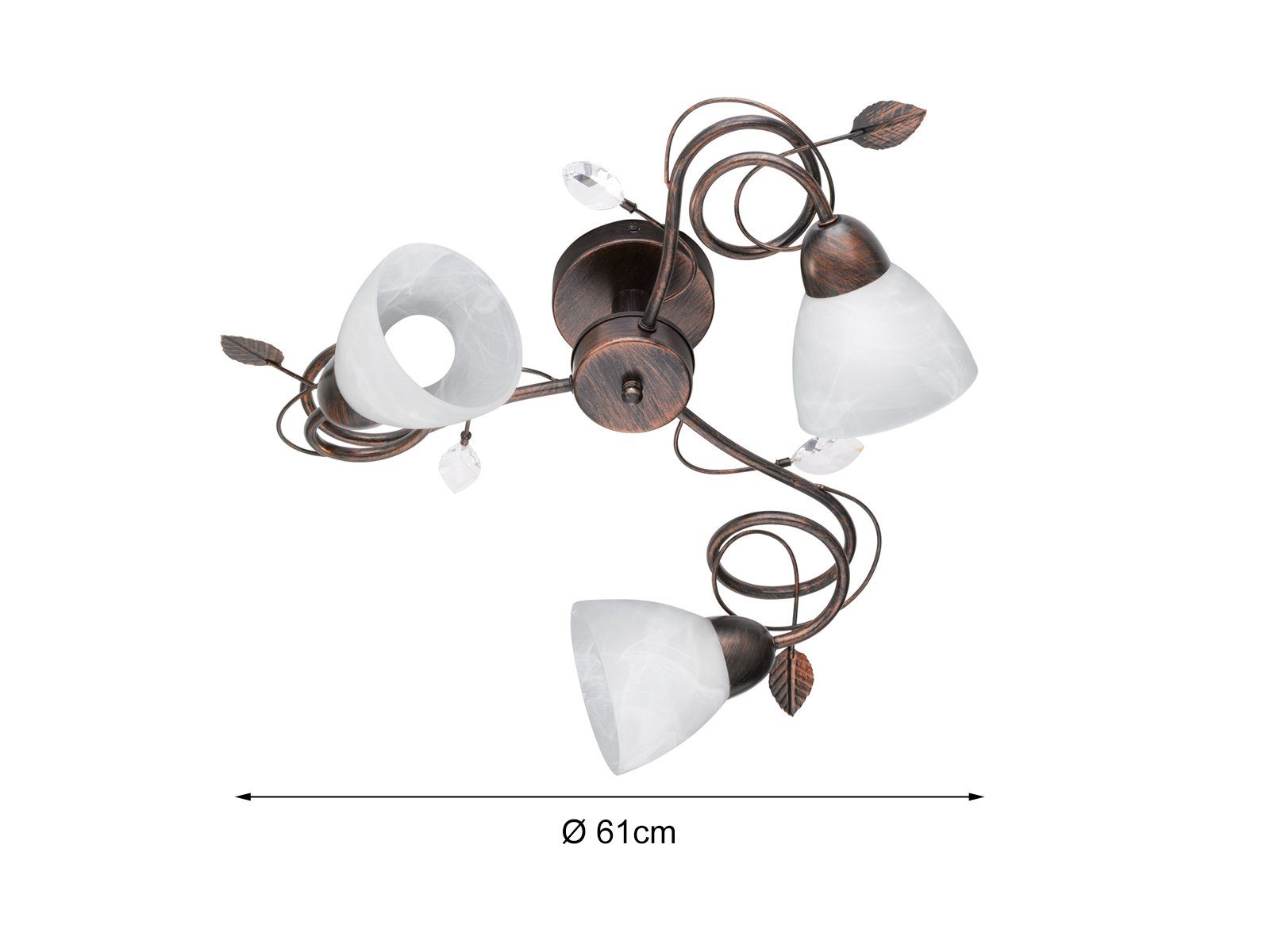 TRIO Leuchten LED Deckenleuchte, Dimmfunktion, LED wechselbar, Warmweiß, Landhausstil Deckenlicht dreiflammig mit Blätter & Kristall Deko Ø61cm