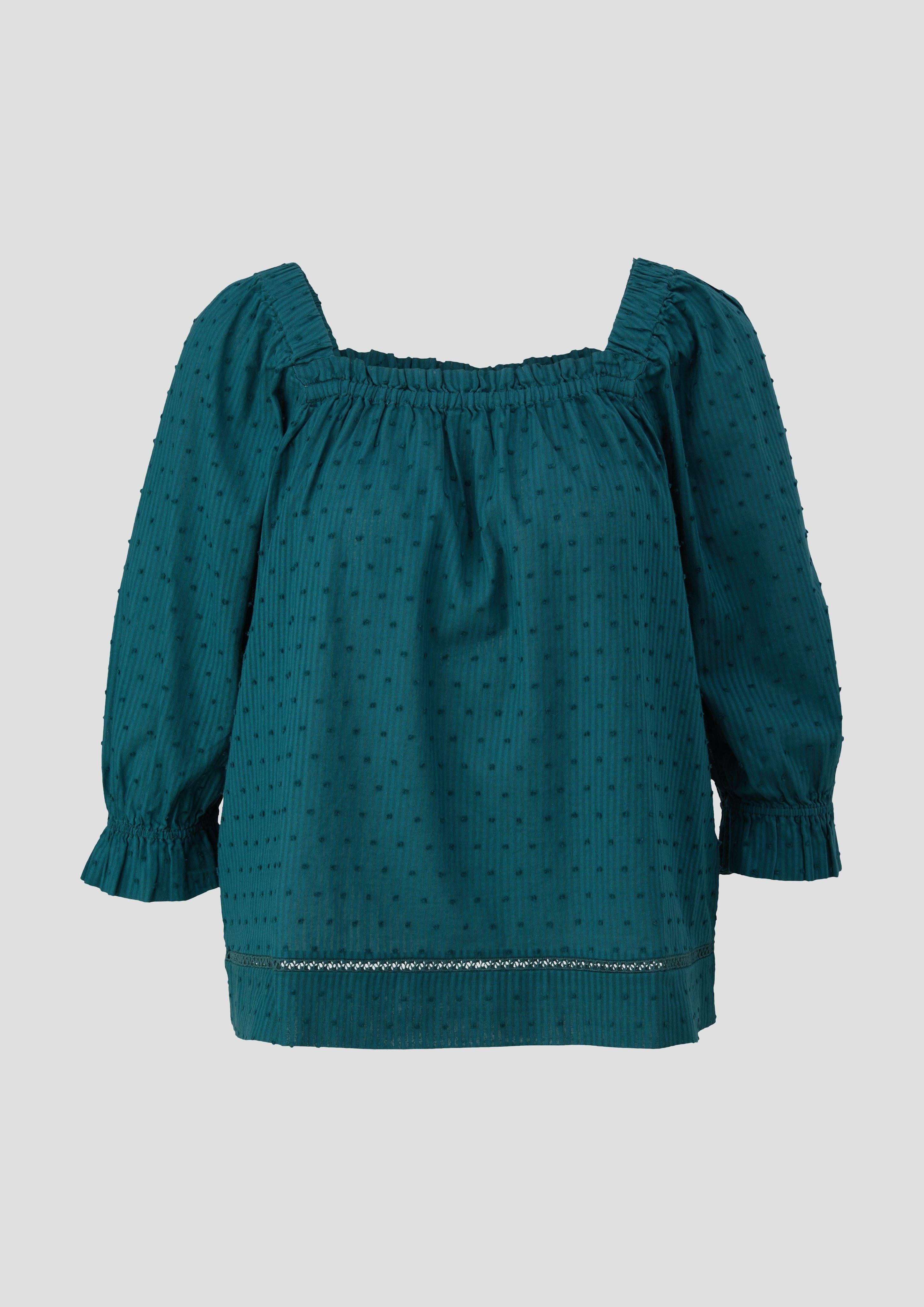 Langarmbluse Off-Shoulder-Bluse mit Dobby-Struktur