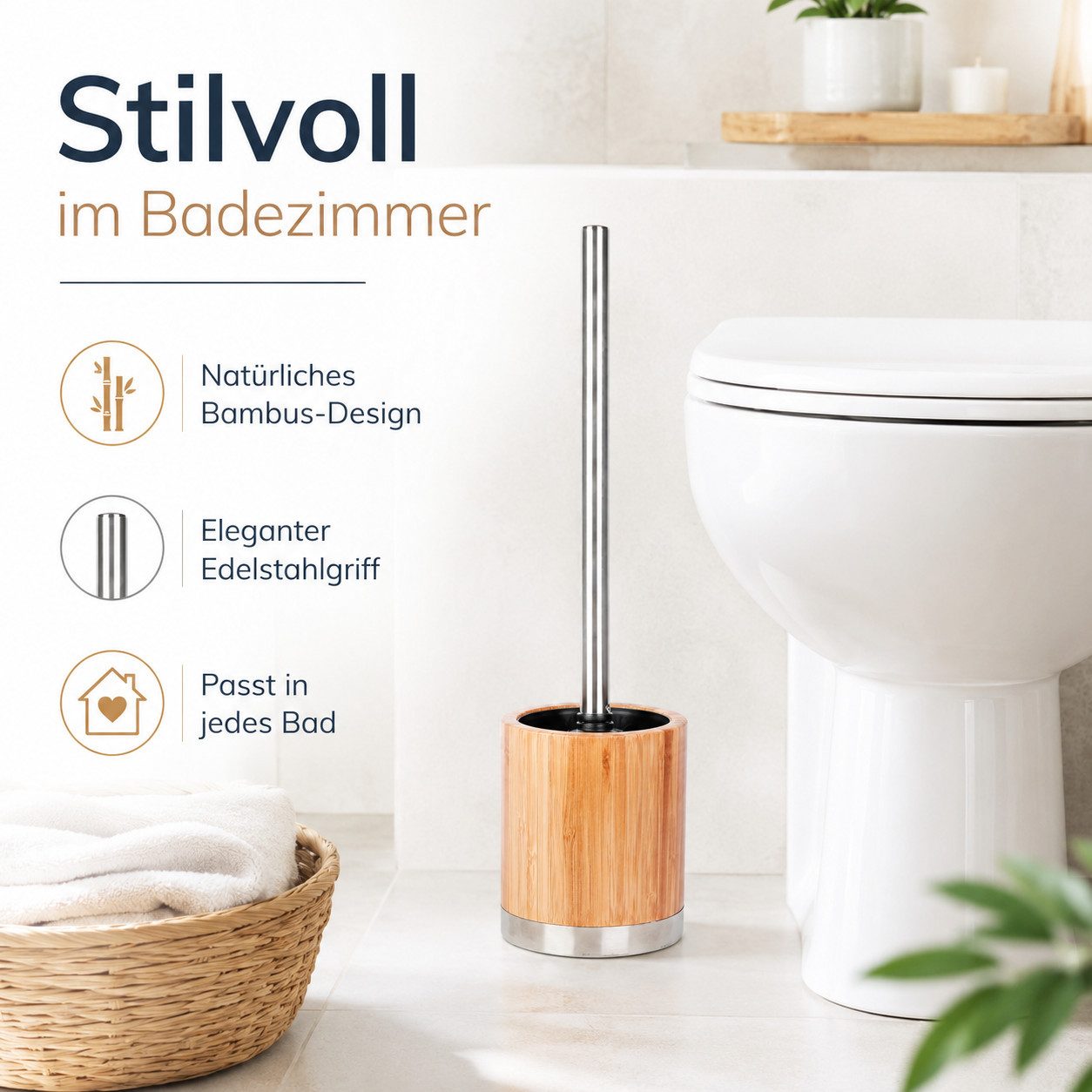 Testrut WC-Garnitur BONJA WC-Garnitur Bambus Edelstahl Toilettenbürste