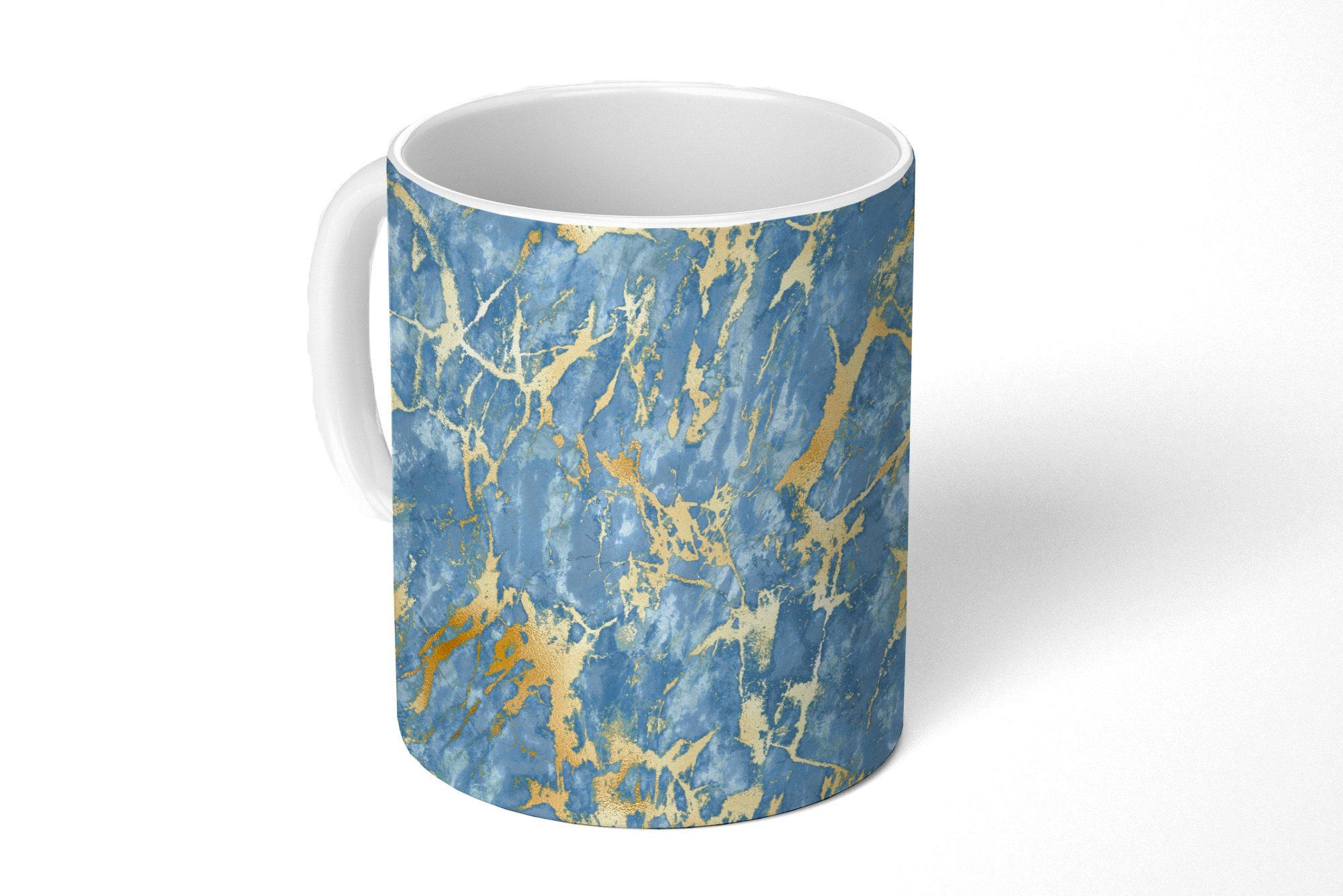 MuchoWow Tasse Marmor - Gold - Blau, Keramik, Kaffeetassen, Teetasse, Becher, Teetasse, Geschenk