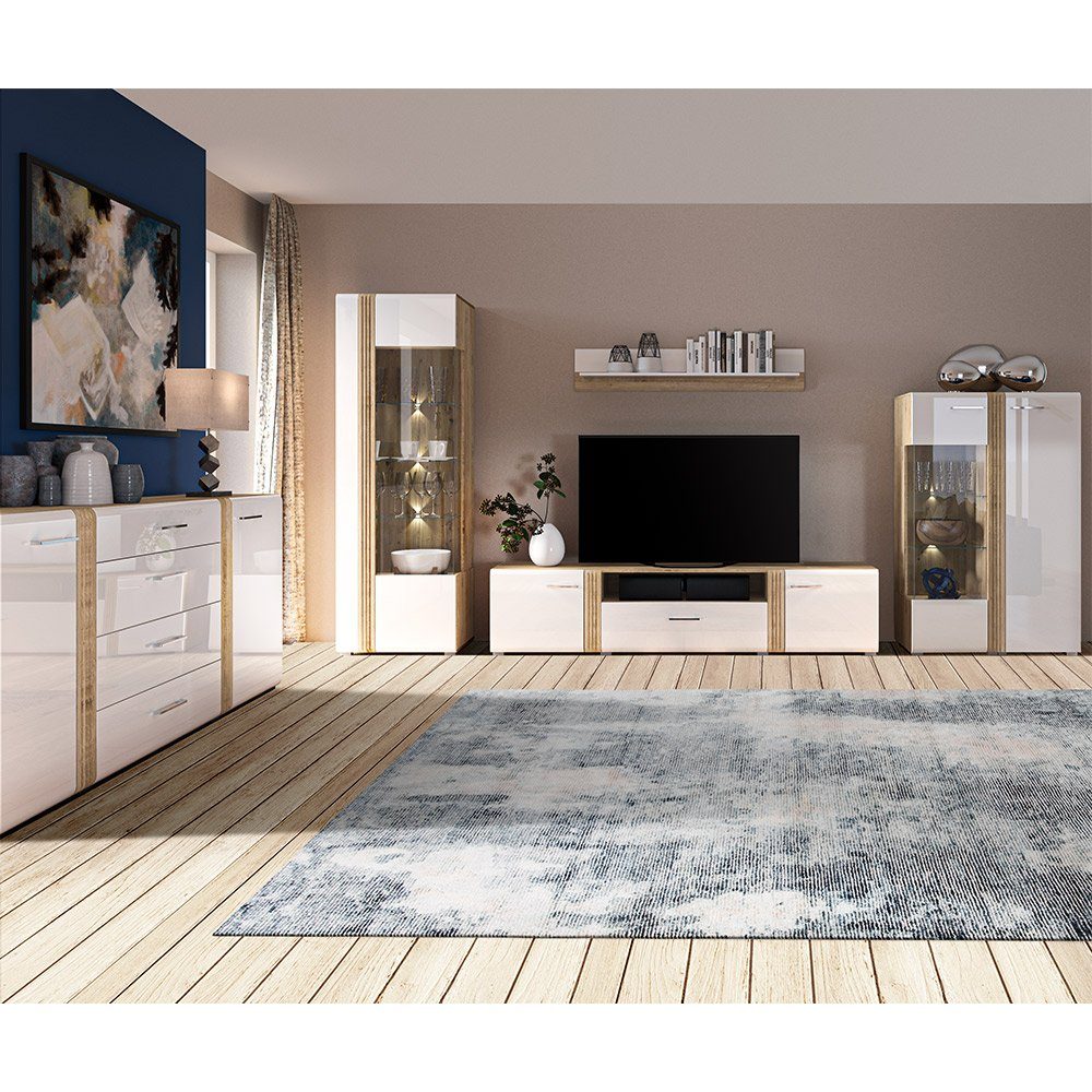 Lomadox Wohnzimmer-Set AKRON-131, (Mega-Spar-Set, 5-St., 5-tlg), Wohnzimmermöbel Vitrine, Highboard, Lowboard, Sideboard, Wandboard