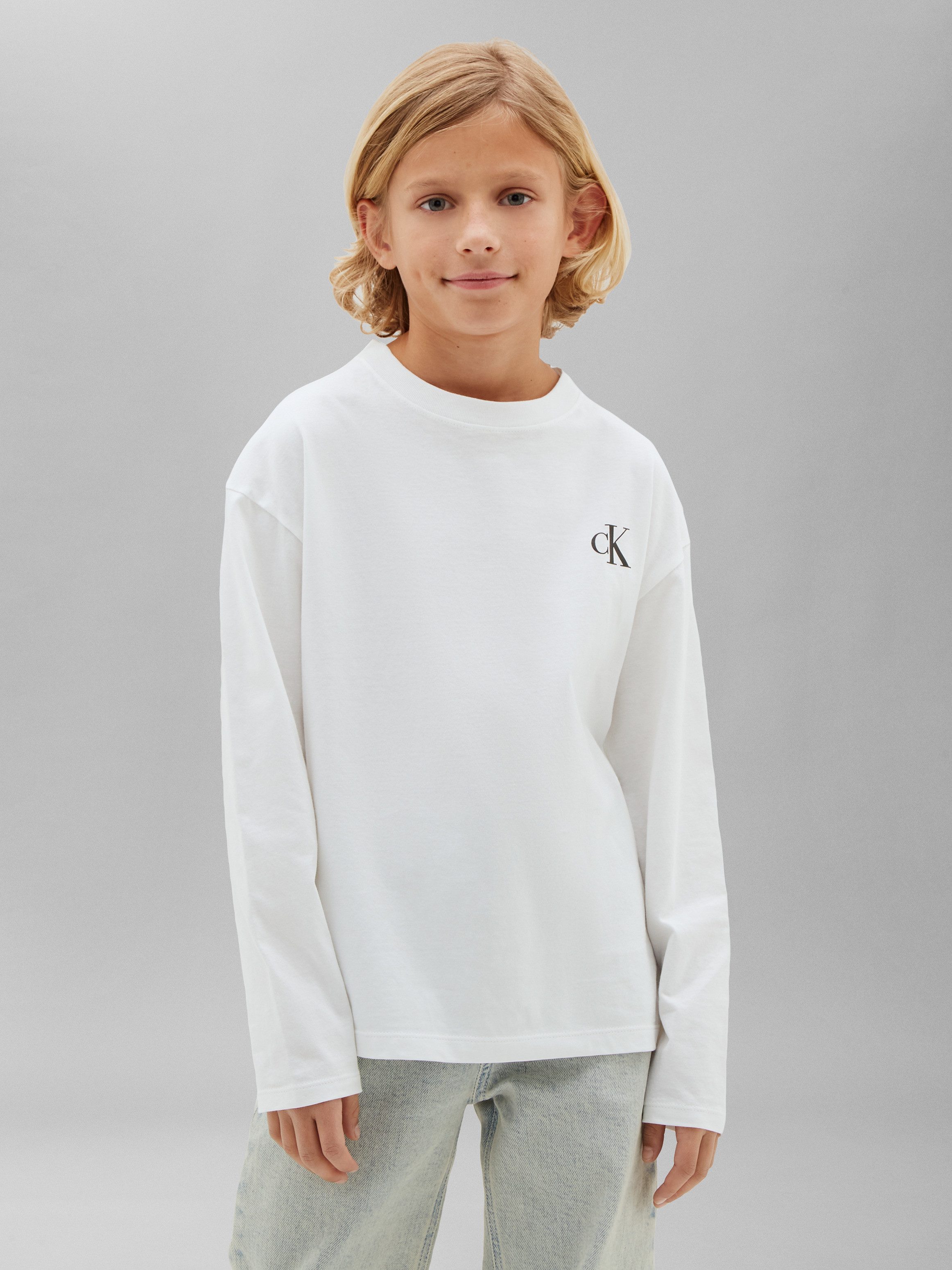 Calvin Klein Jeans Langarmshirt CHEST MONO LS T-SHIRT 2-PACK Reine Baumwolle, Regular Fit, Logodruck