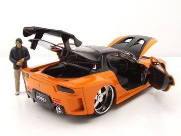 JADA Modellauto Mazda RX-7 1993 orange schwarz Fast & Furious mit Han Figur Modellauto, Maßstab 1:24