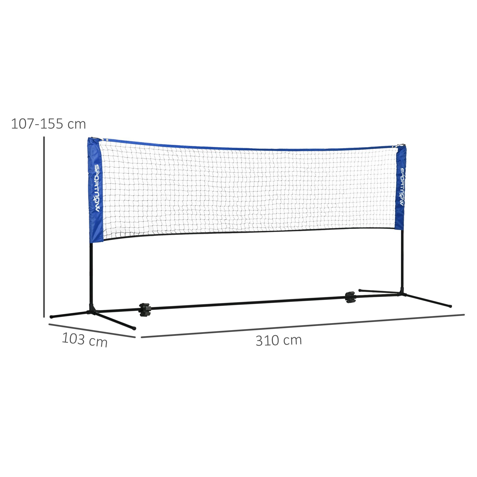 SPORTNOW Badmintonnetz Set faltbar höhenverstellbar Tennisnetz Indoor Outdoor (Volleyballnetz, 1-St., Federballnetz), Metall Polyester Blau