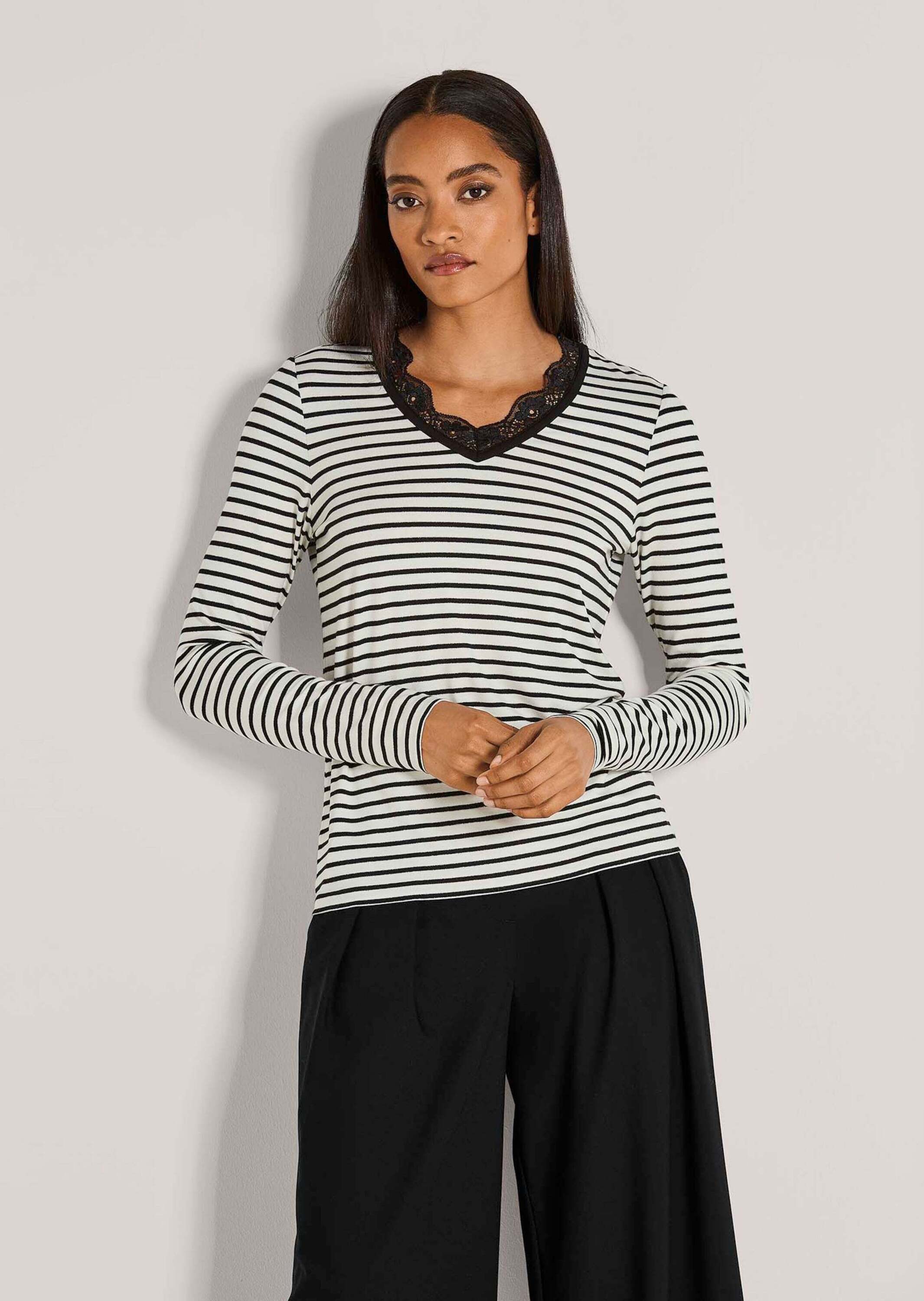 MADELEINE Langarmshirt Glamouröses Streifenshirt mit V-Ausschnitt günstig online kaufen
