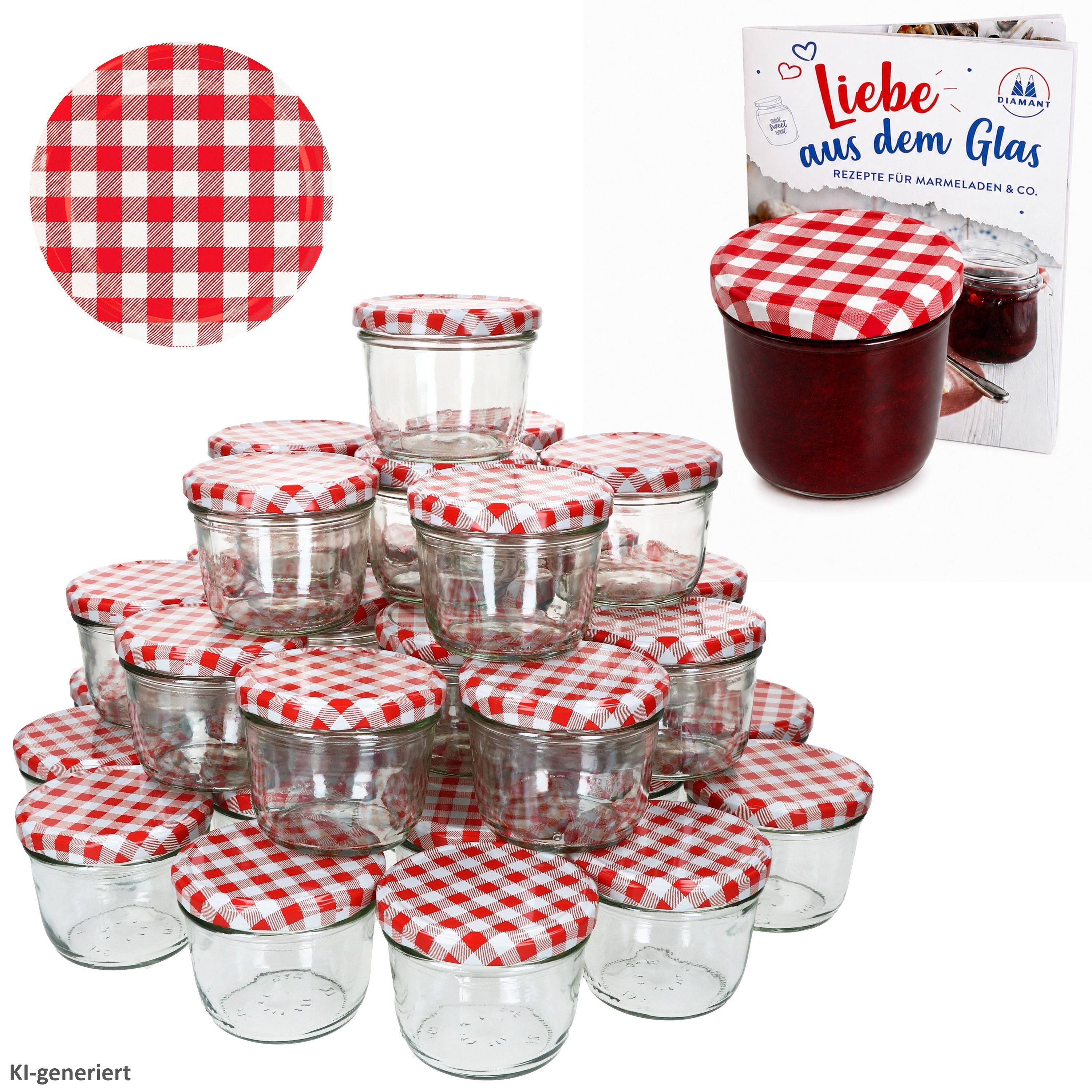 MamboCat Einmachglas 100er Set Sturzglas 230 ml Einmachglas To 82 rot karierter Deckel, Glas