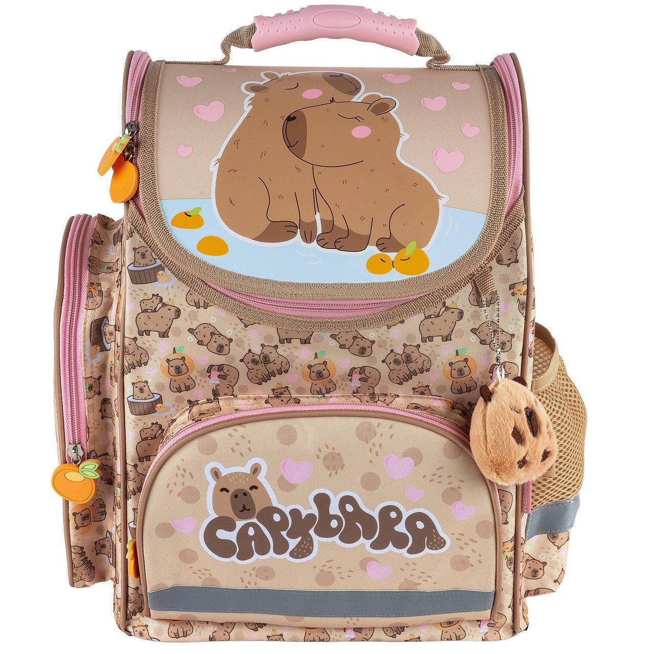 GOLDKIDS Schulranzen für Mädchen, 8er-Set - (Schul-Rucksack für Kinder mit Federmäppchen, 1-tlg., - Schuhbeutel Trinkflasche und Brotdose), - Kapibara Motiv
