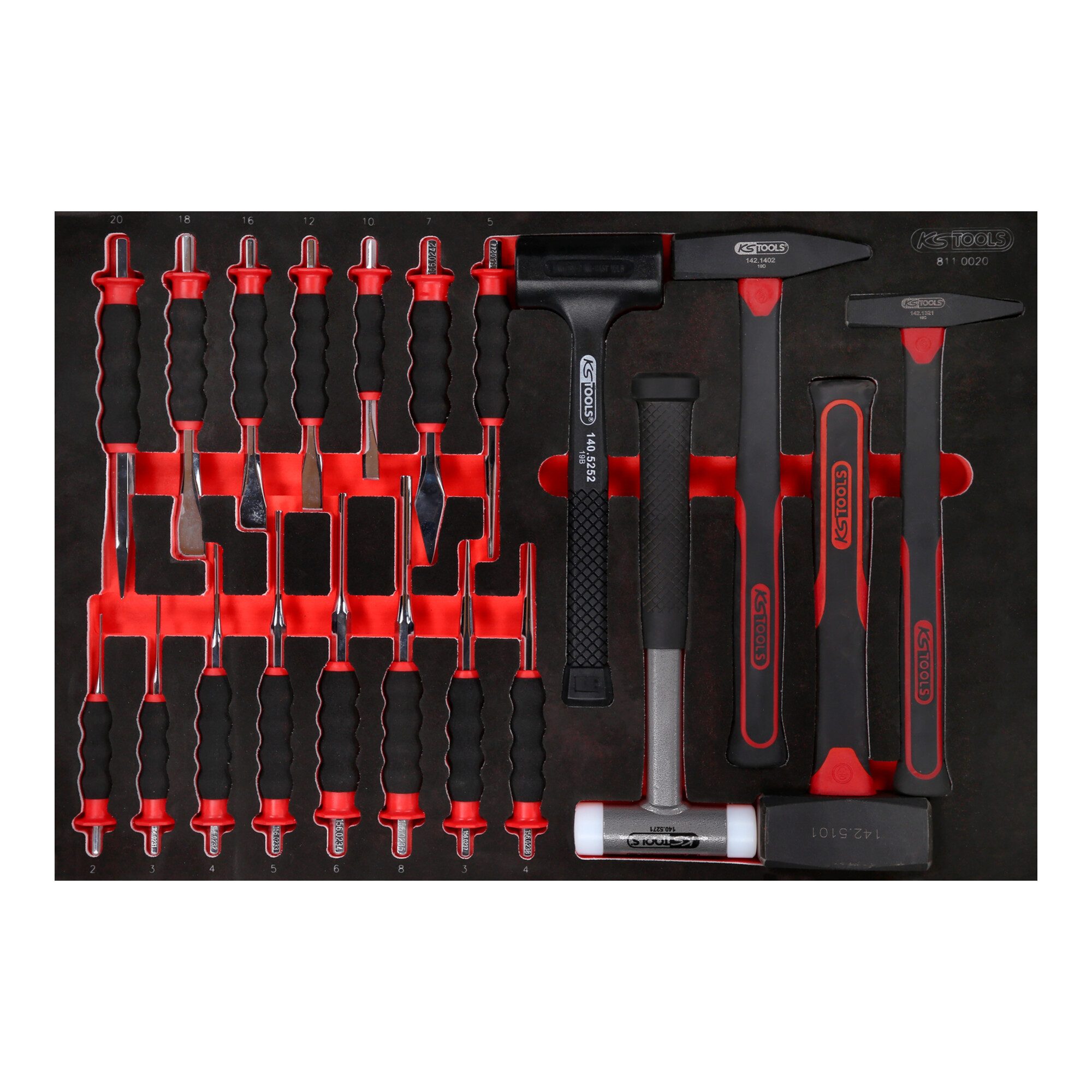 KS Tools Crimpzange KS Tools Hammer- / und Meißel-Satz in Schaumstoffeinlage, 20-tlg