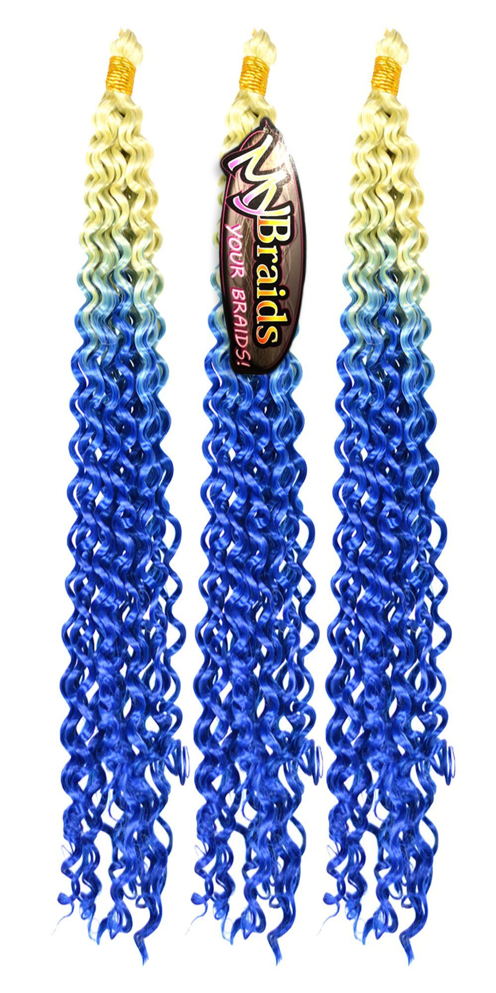 MyBraids YOUR BRAIDS! Hellblond-Blau Deep Wellig Ombre Braids Pack Kunsthaar-Extension Crochet Wave 19-WS Flechthaar 3er Zöpfe