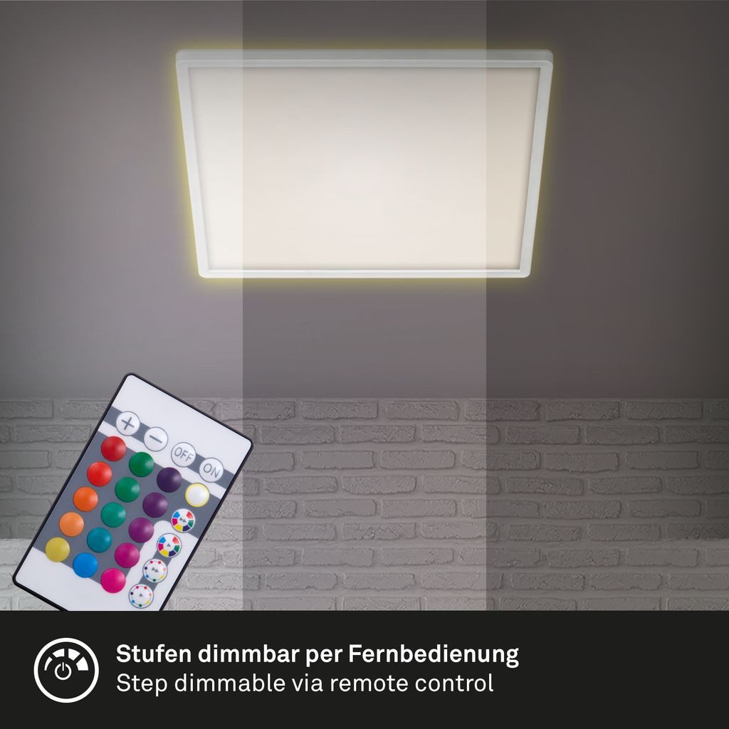 Briloner Leuchten LED Deckenleuchte 7091416, Dimmfunktion, LED fest integriert, 2700K - Extra-Warmweiß, Deckenlampe, 42x42x2,8cm, Weiß, 22W, Wohnzimmer, Schlafzimmer, Küche
