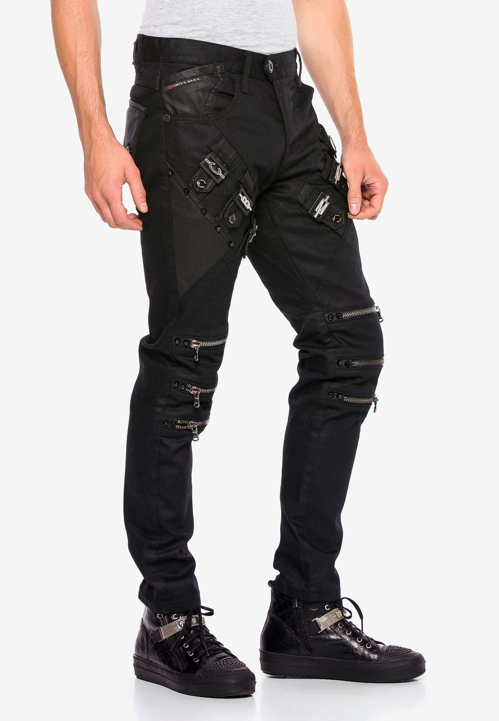 Cipo & Baxx Reißverschlussapplikationen mit coolen Straight-Jeans