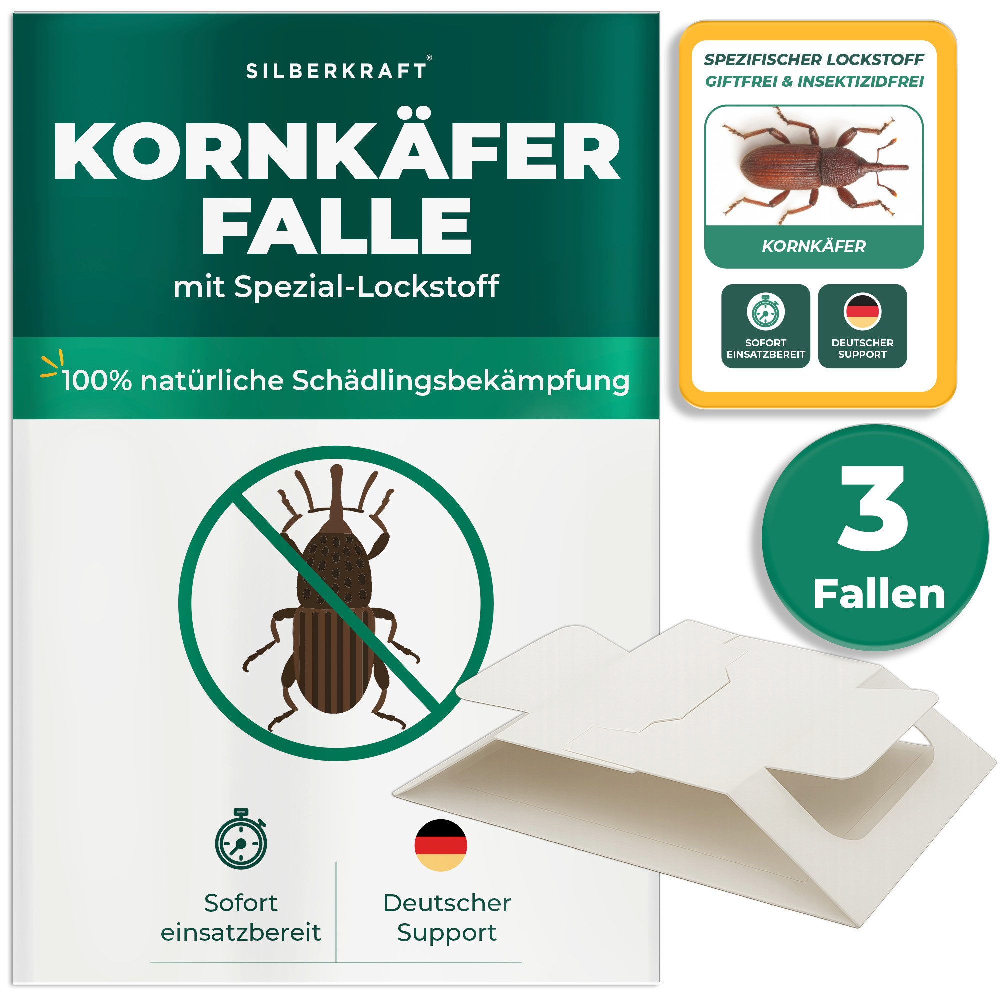 Silberkraft Insektenfalle Kornkäferfalle – Universal-Klebefalle mit Lockstoff, Extrastarke Klebefläche, einfache Anwendung – Bild 3 von 5