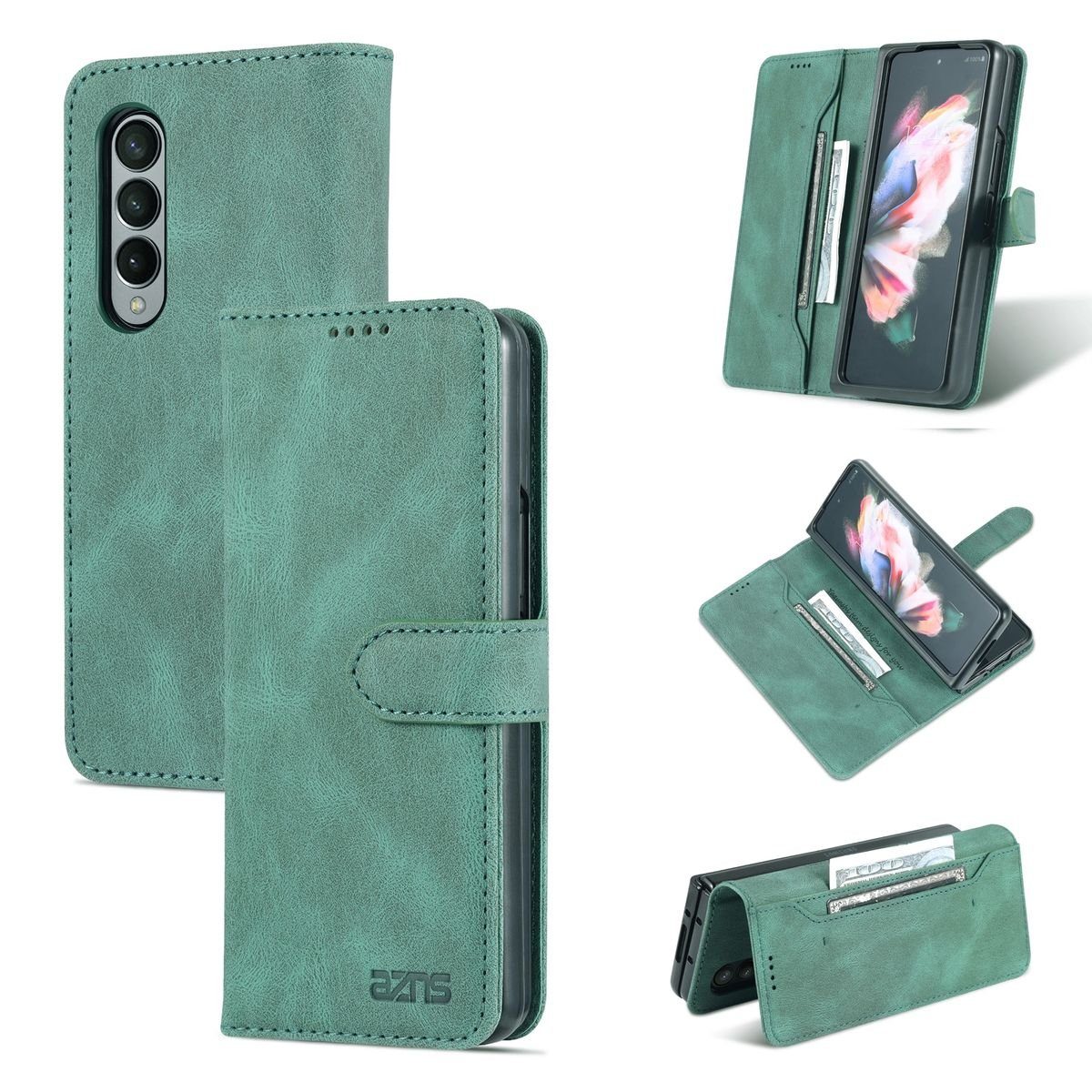 Wigento Handyhülle Für Samsung Galaxy Z Fold4 5G Design Kunst Leder Handy Tasche  Hülle Etuis Grün