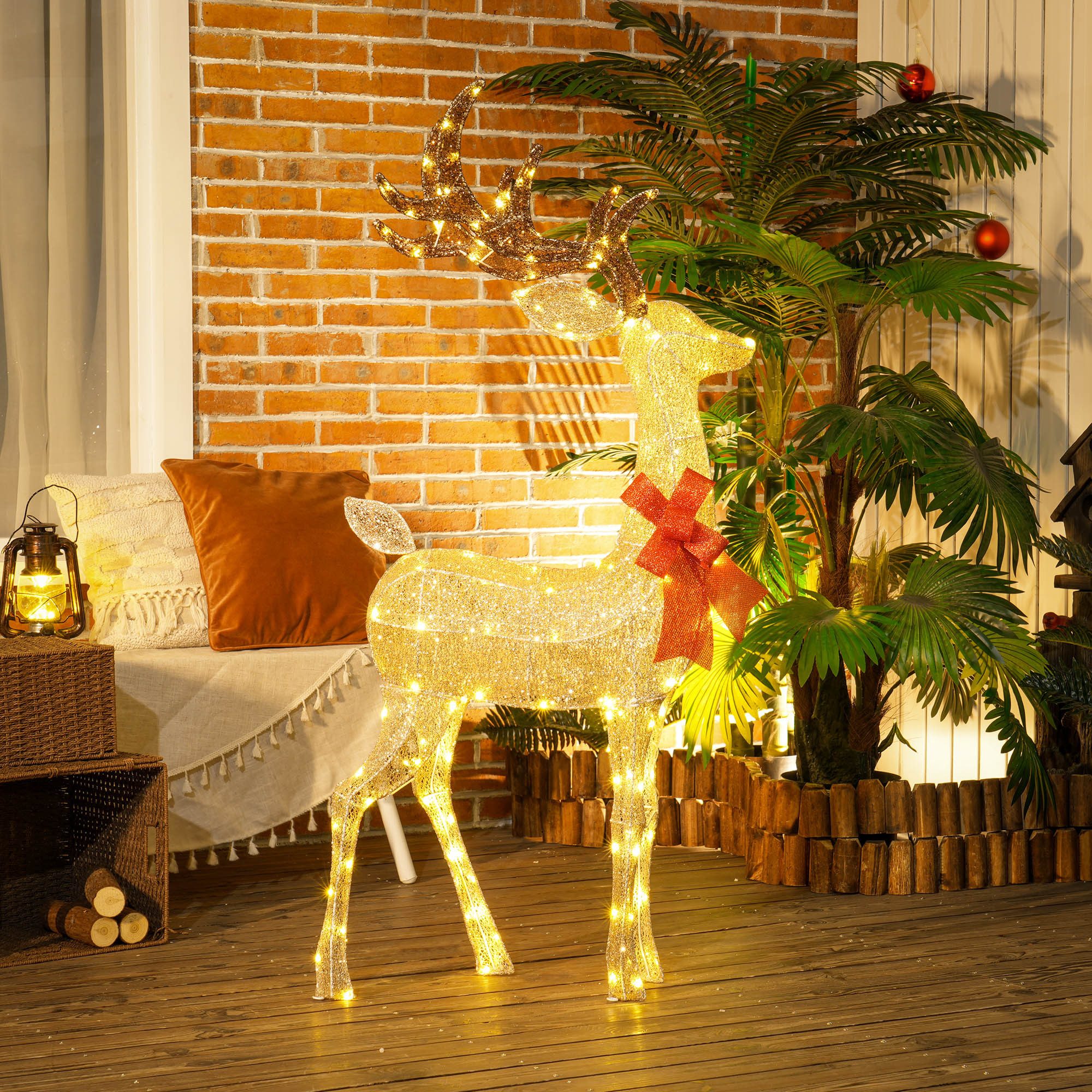 Outsunny Weihnachtsfigur 137 warmweiße LEDs Weihnachtsbeleuchtung Weihnachtsdekoration (LED Rentier, 1 St., Weihnachtsdeko), für Indoor, Outdoor, Gold