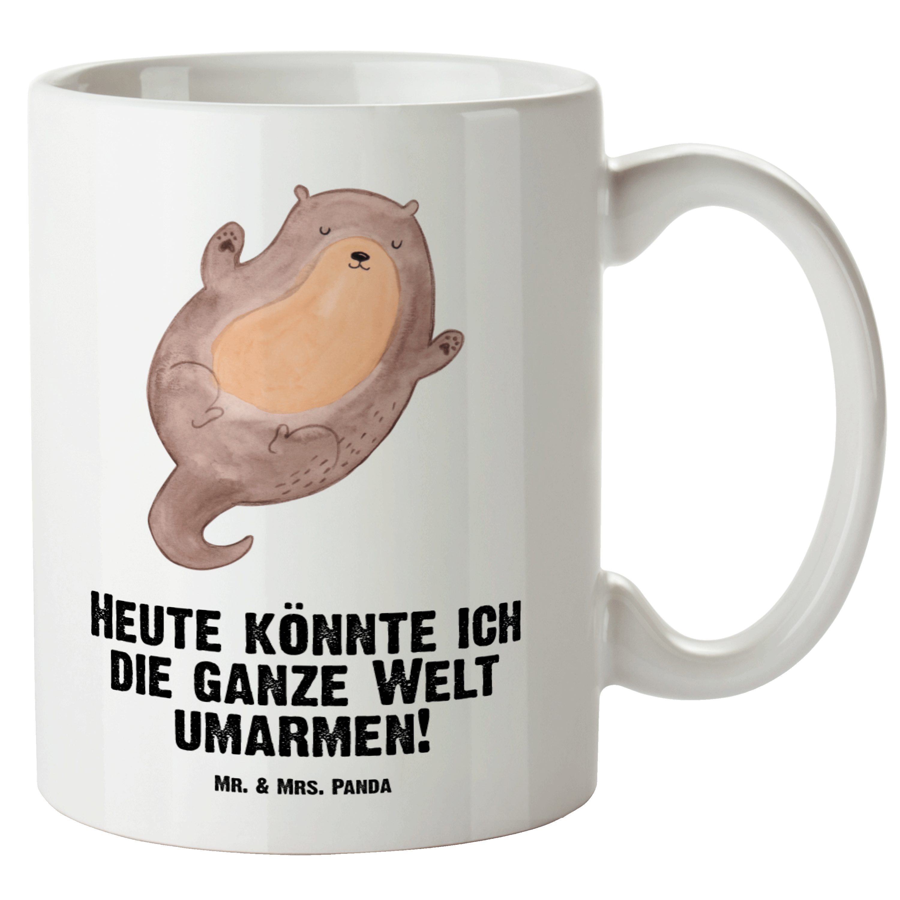 Mr. & Mrs. Panda Tasse Otter Umarmen - Weiß - Geschenk, Otter Seeotter See Otter, XL Becher, XL Tasse Keramik