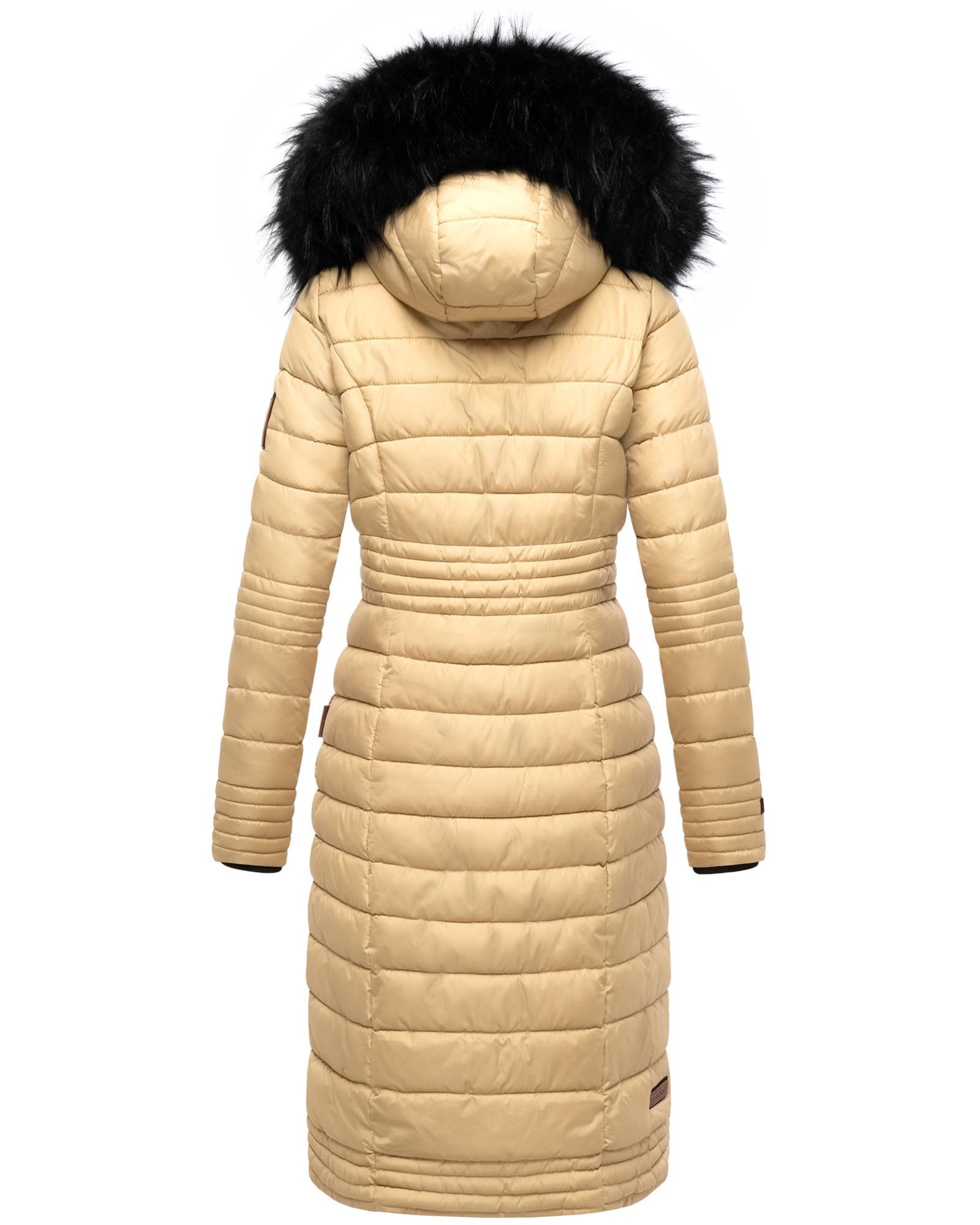 Navahoo Wintermantel Umay langer Damen Winter Steppmantel mit Kunstfellkapuze