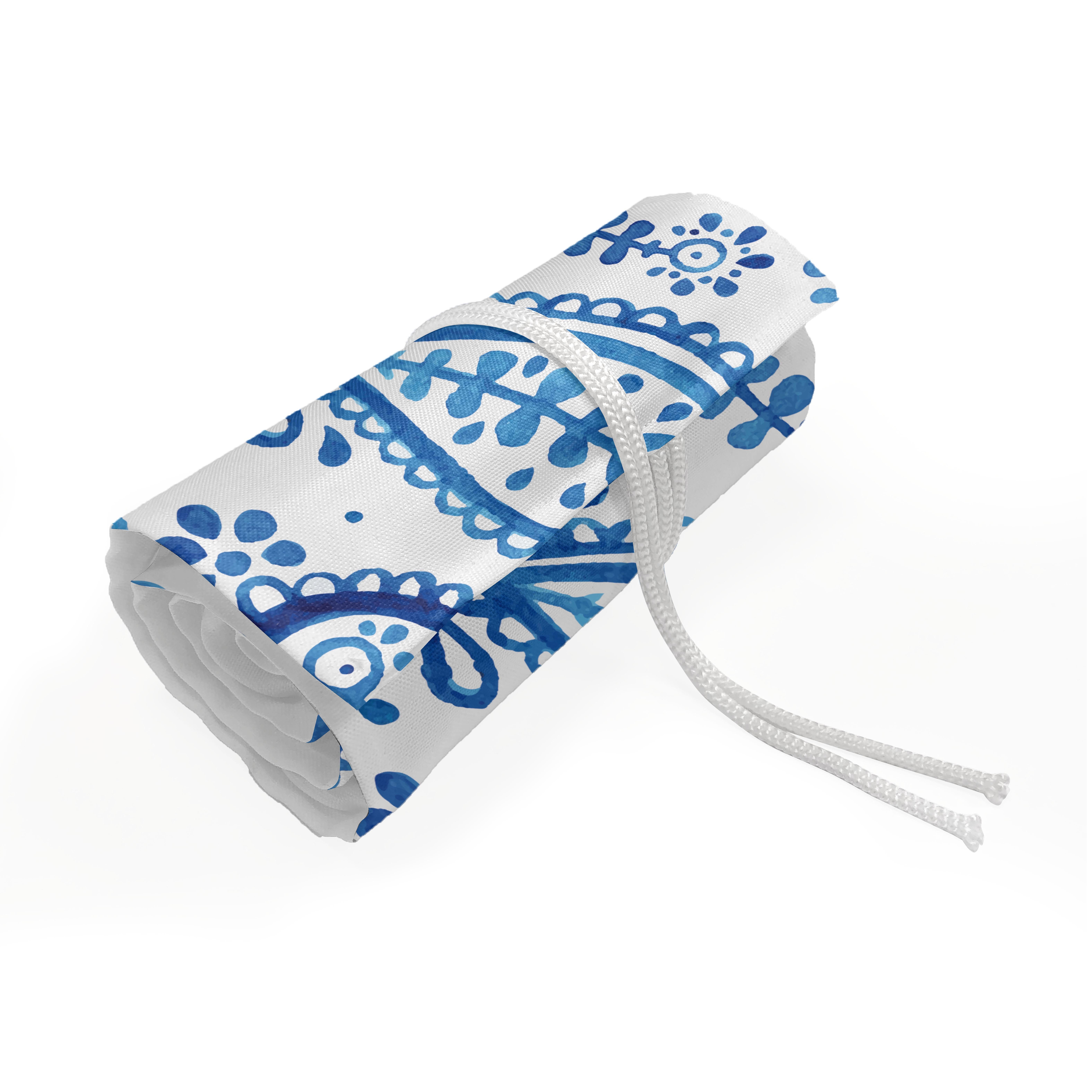 Abakuhaus Federmäppchen langlebig und tragbar Blau Paisley Organizer, Sketch-Blumen weiß und Segeltuch Stiftablage und Flake