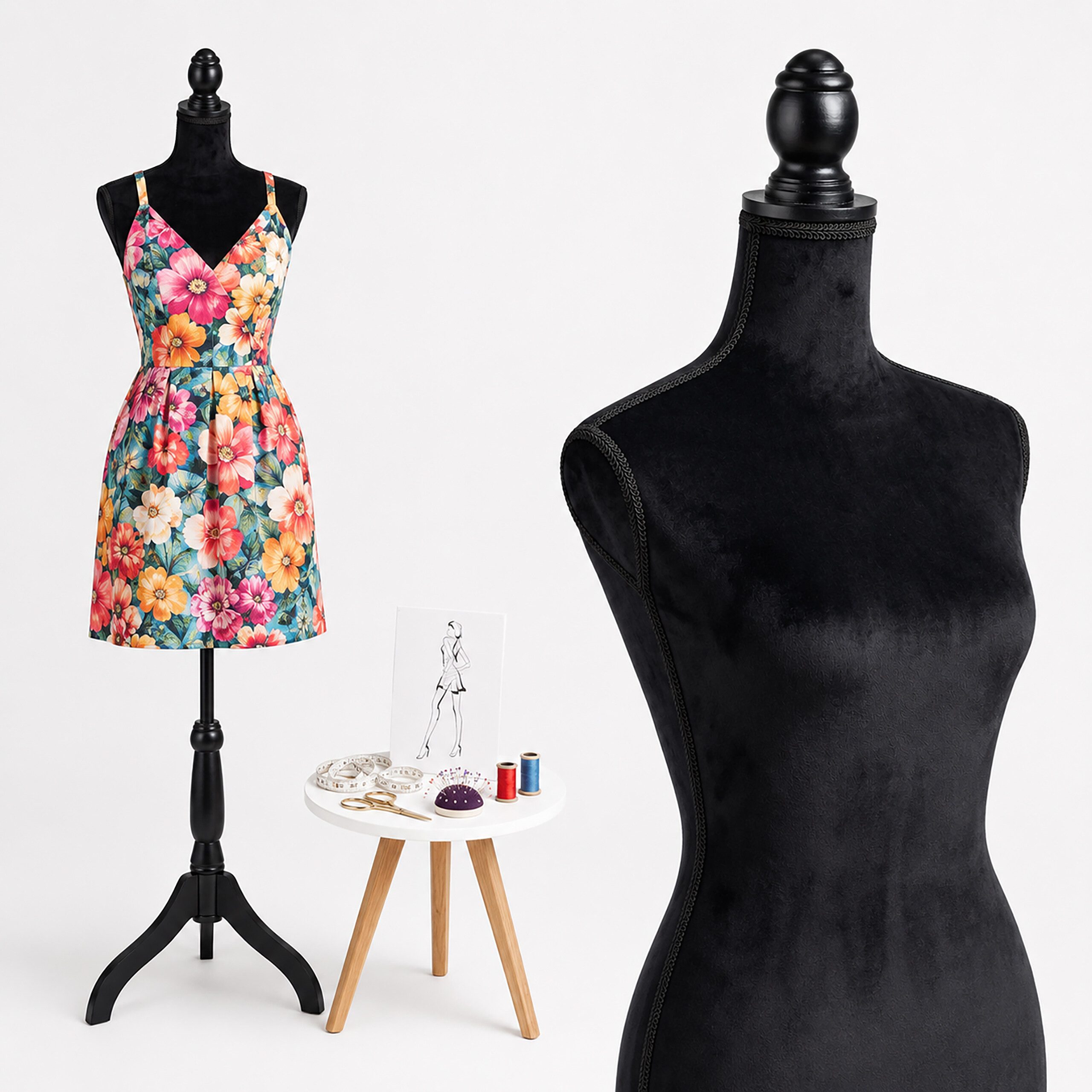 relaxdays Schneiderpuppe Weibliche Schneiderpuppe 36/38 Samt, schwarz