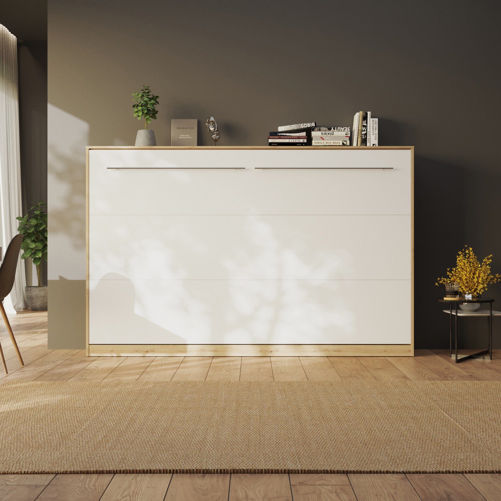 SMARTBett Schrankbett Standard 120x200cm Wildeiche horizontal inkl. Lattenrost Klappbett, Wandklappbett mit Gasdruckfedern