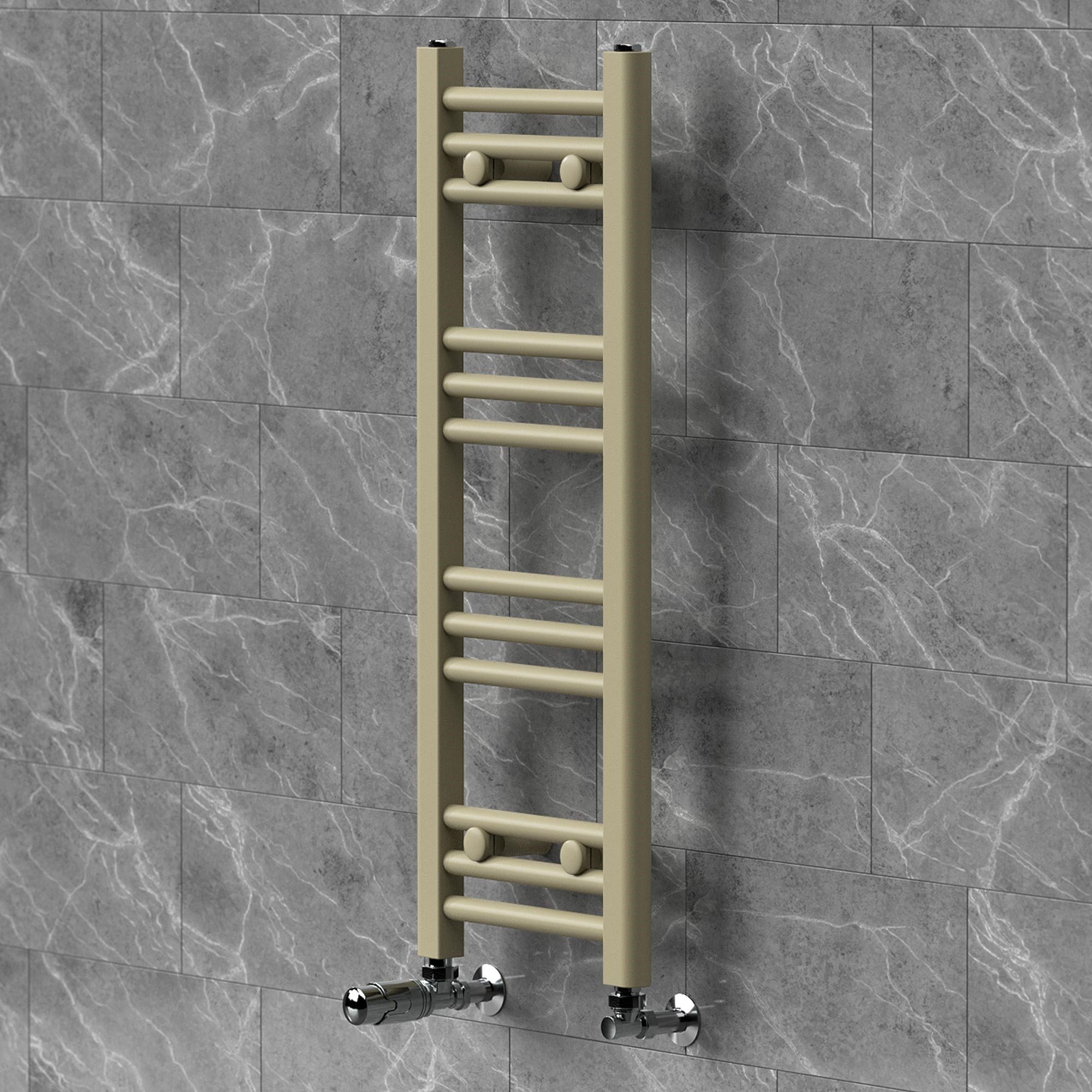 LuxeBath Badheizkörper Handtuchheizkörper mit Thermostatventil Badheizkörper Sahara Beige, Handtuchtrockner 300x800 mm gerade mit Seitenanschluss Handtuchhalter