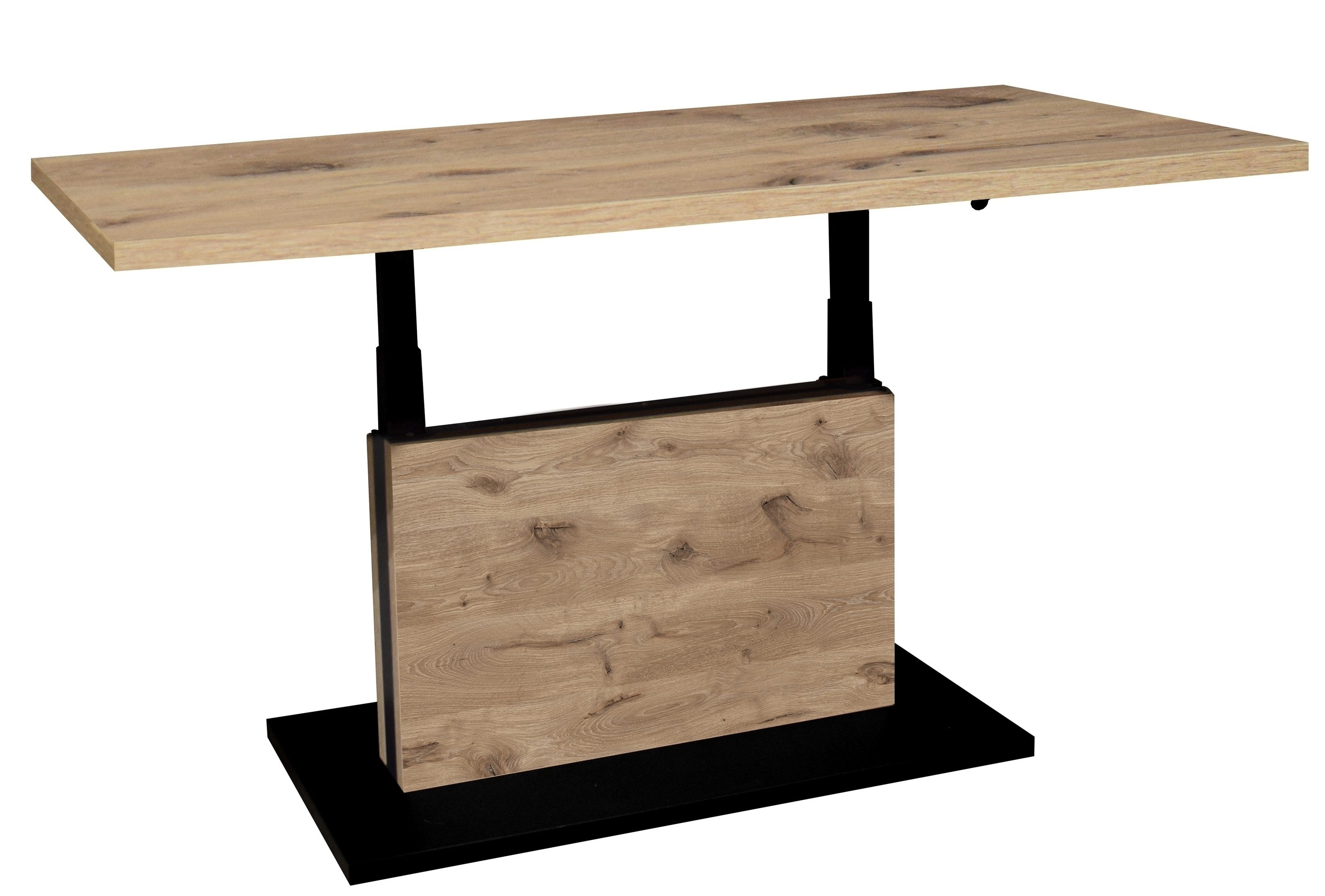 freiraum Couchtisch Lift, höhenverstellbar, viking oak Dekor / schwarz - 120x49/68x70cm (BxHxT)