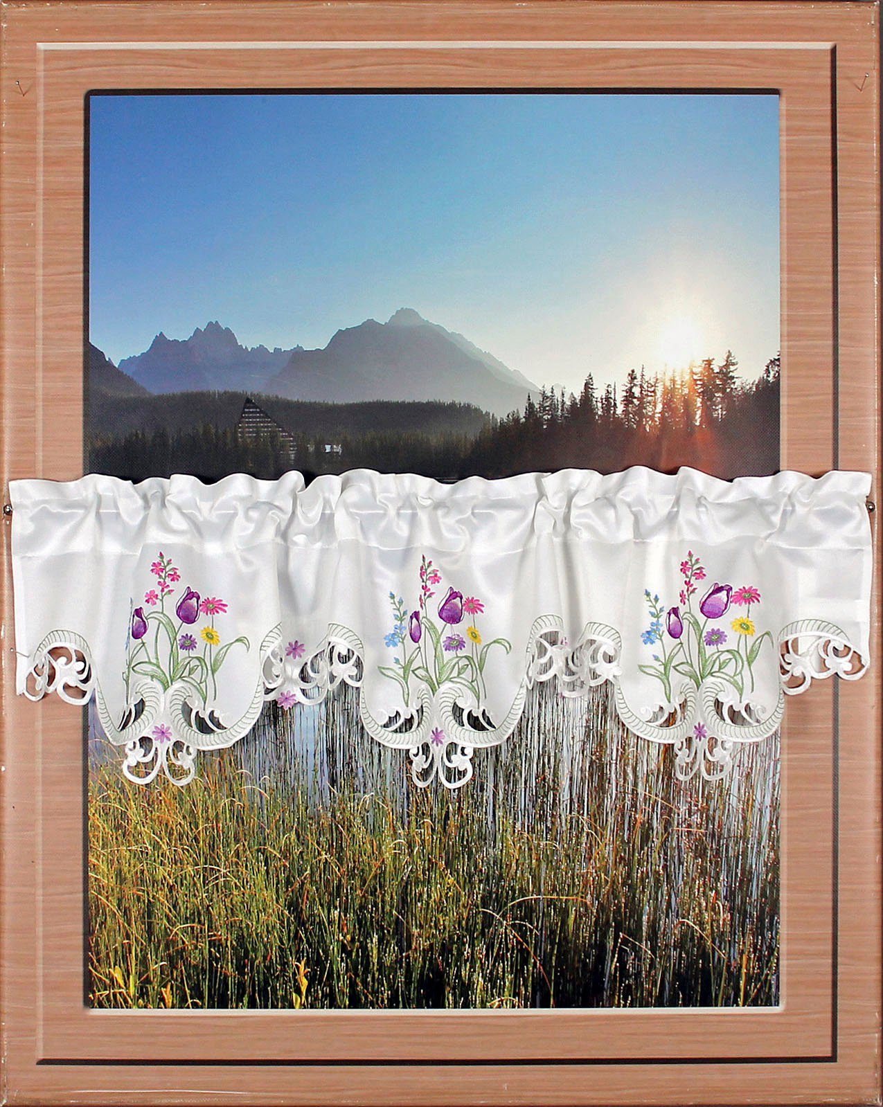 HOSSNER - ART OF HOME DECO Querbehang Blumensee, Stangendurchzug (1 St), blickdicht, Ausbrenner, m. Cut-Outs