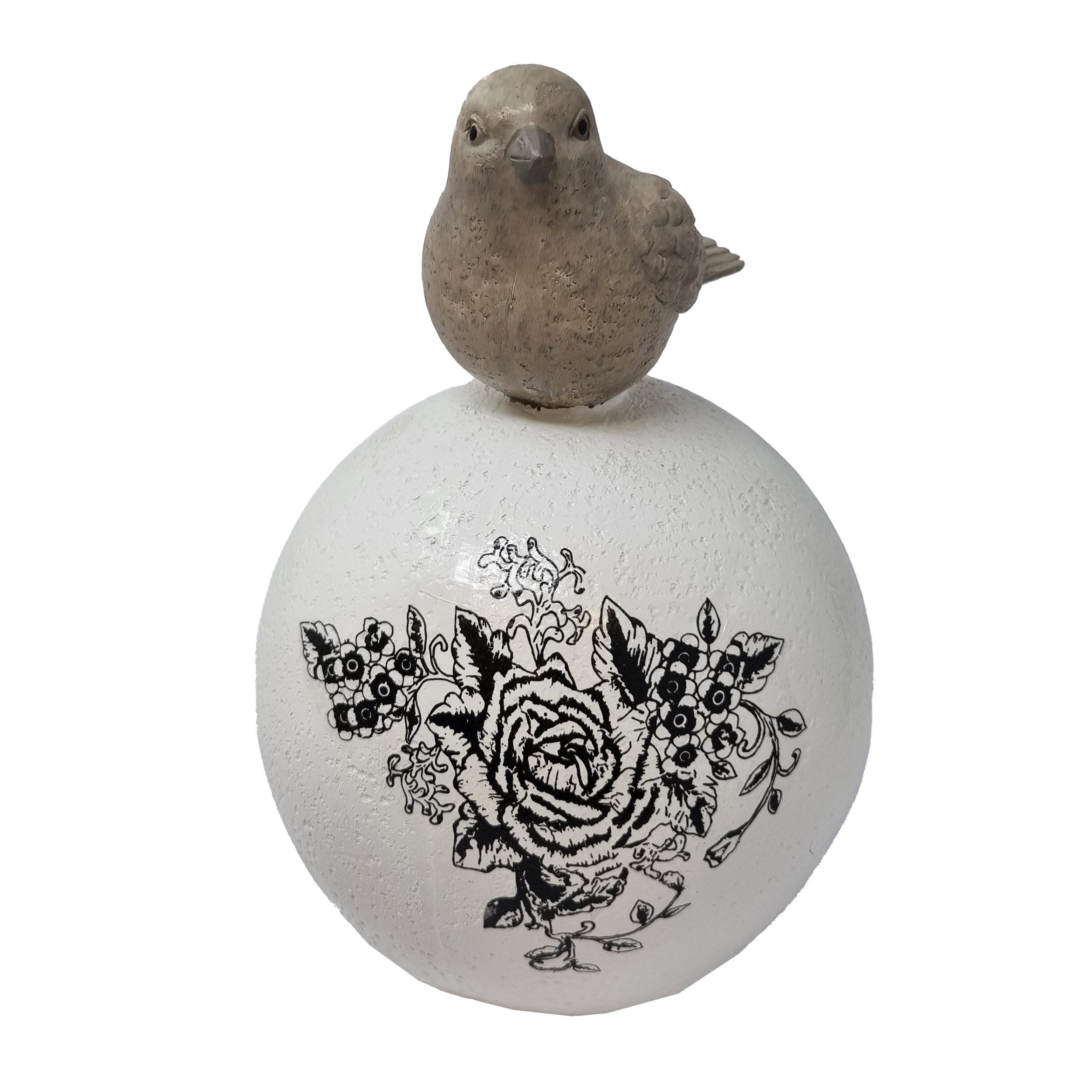Goldbach Dekofigur Vogel Kugel Dekoaufsteller 28cm Keramik Handbemalt Weiß