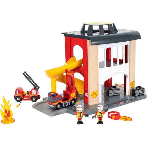 BRIO® Spiel-Feuerwehrwache BRIO® WORLD, Große Feuerwehrstation mit Einsatzfahrzeug, FSC®- schützt Wald - weltweit