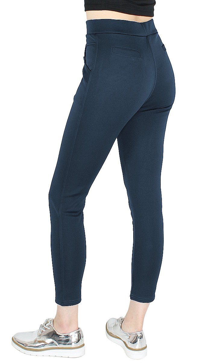 Hineinschlüpfen Bund Röhrenhose Lässig zum Unifarbe, in Elegante mit Damen Stretch-Treggings elastischem dy_mode DH302-Tiefblau Röhrenhose