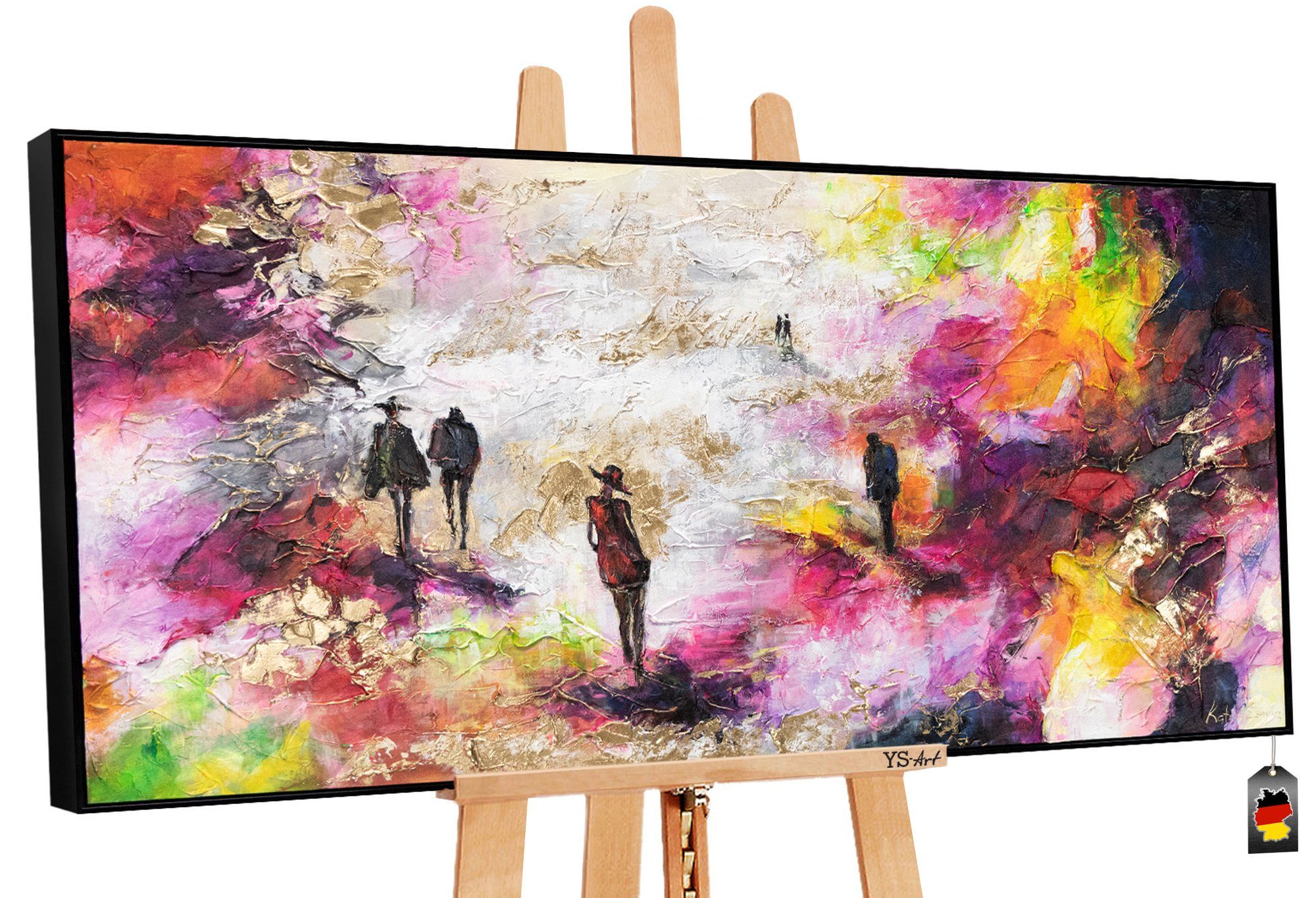 Gemälde Bild mit Rahmen Handgemalt Frühlingskühle, Buntes Menschen Leinwand YS-Art