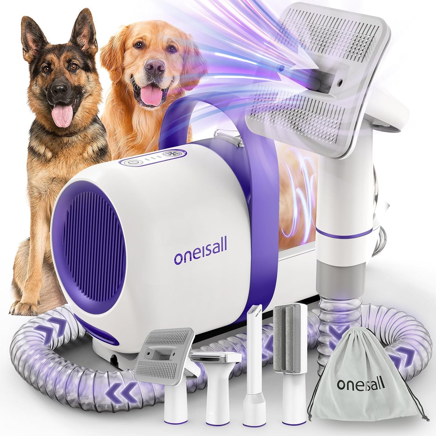 Purpurra Hundeschermaschine Oneisall mit Staubsauger, 4 in 1 Profi Haustierpflegeset