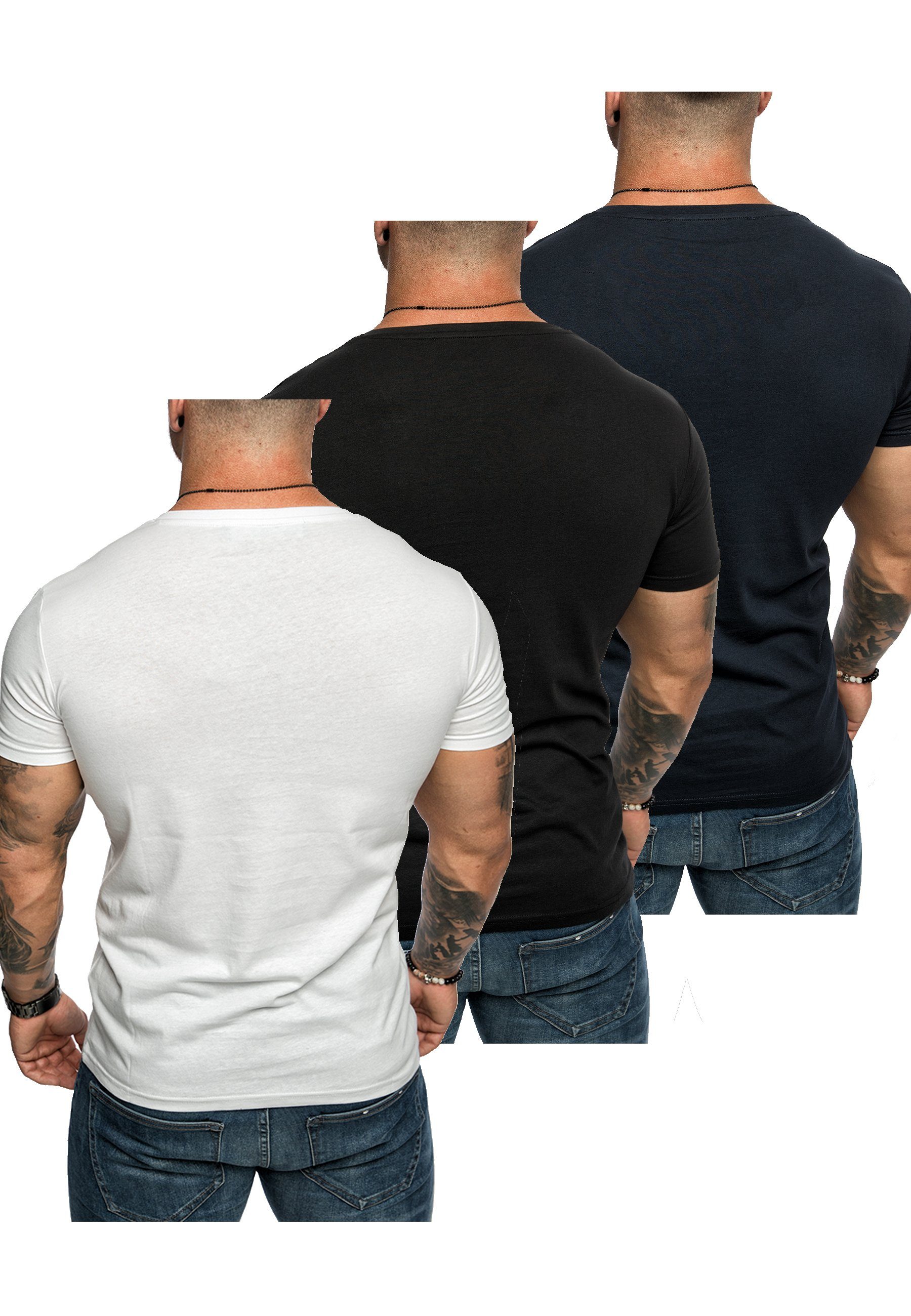 T-Shirts PATERSON 3. Oversize + Herren (Schwarz mit Navyblau) Weiß Basic 3er-Pack T-Shirt + T-Shirt Amaci&Sons (3er-Pack) Herren V-Ausschnitt