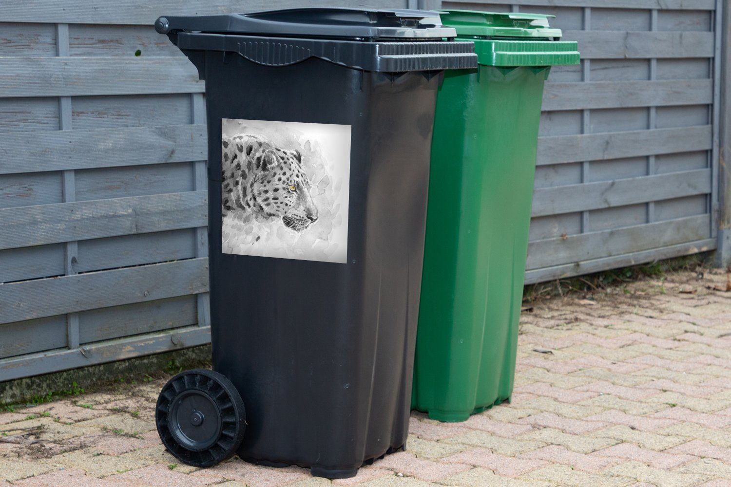 MuchoWow Wandsticker Leopard - Gelb Aquarell Container, (1 Mülleimer-aufkleber, Abfalbehälter Mülltonne, St), - Sticker