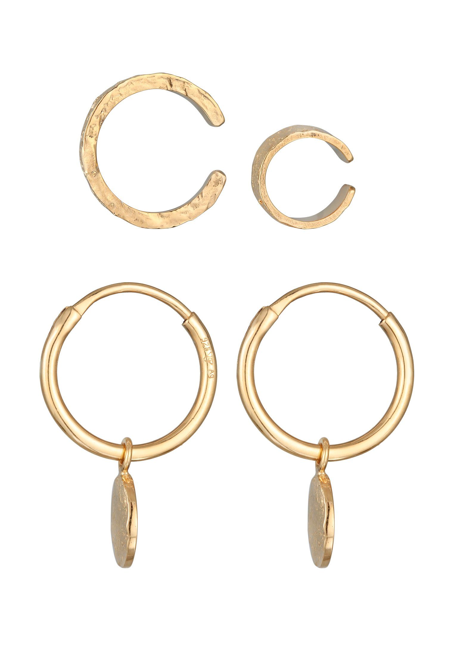 Gold im Elli Silber Look Creolen 925 Ohrring-Set modischen Earcuff Set