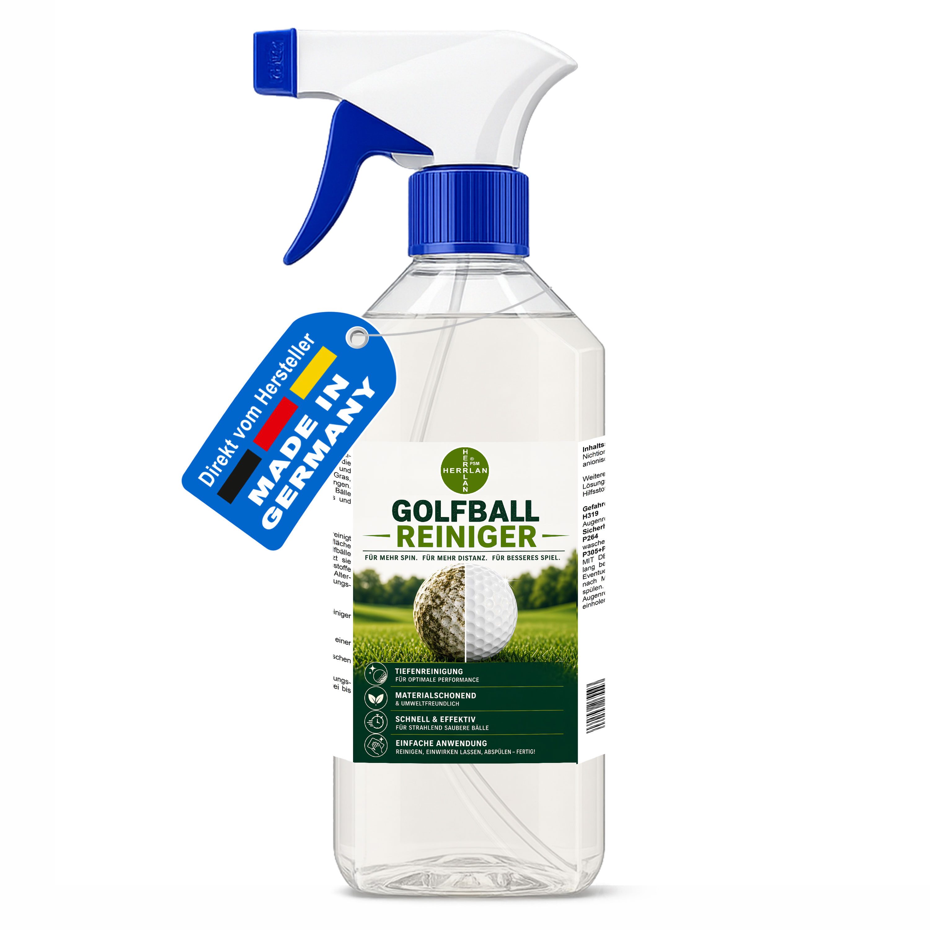 HERRLAN 500 ml Golfballreiniger (Materialschonend - Umweltschonend - Schnelle & Effektive Reinigung)