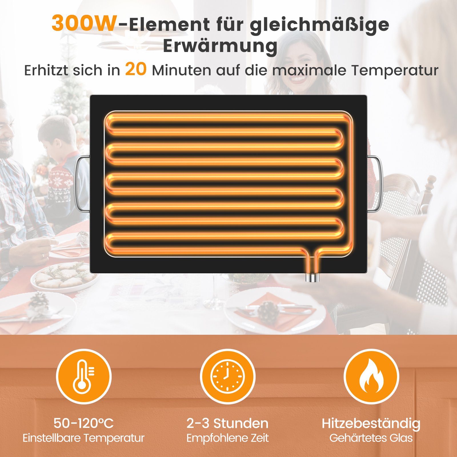 COSTWAY Warmhalteplatte, mit Heizplattenfunktion von 50℃-120℃, 56 x 36cm