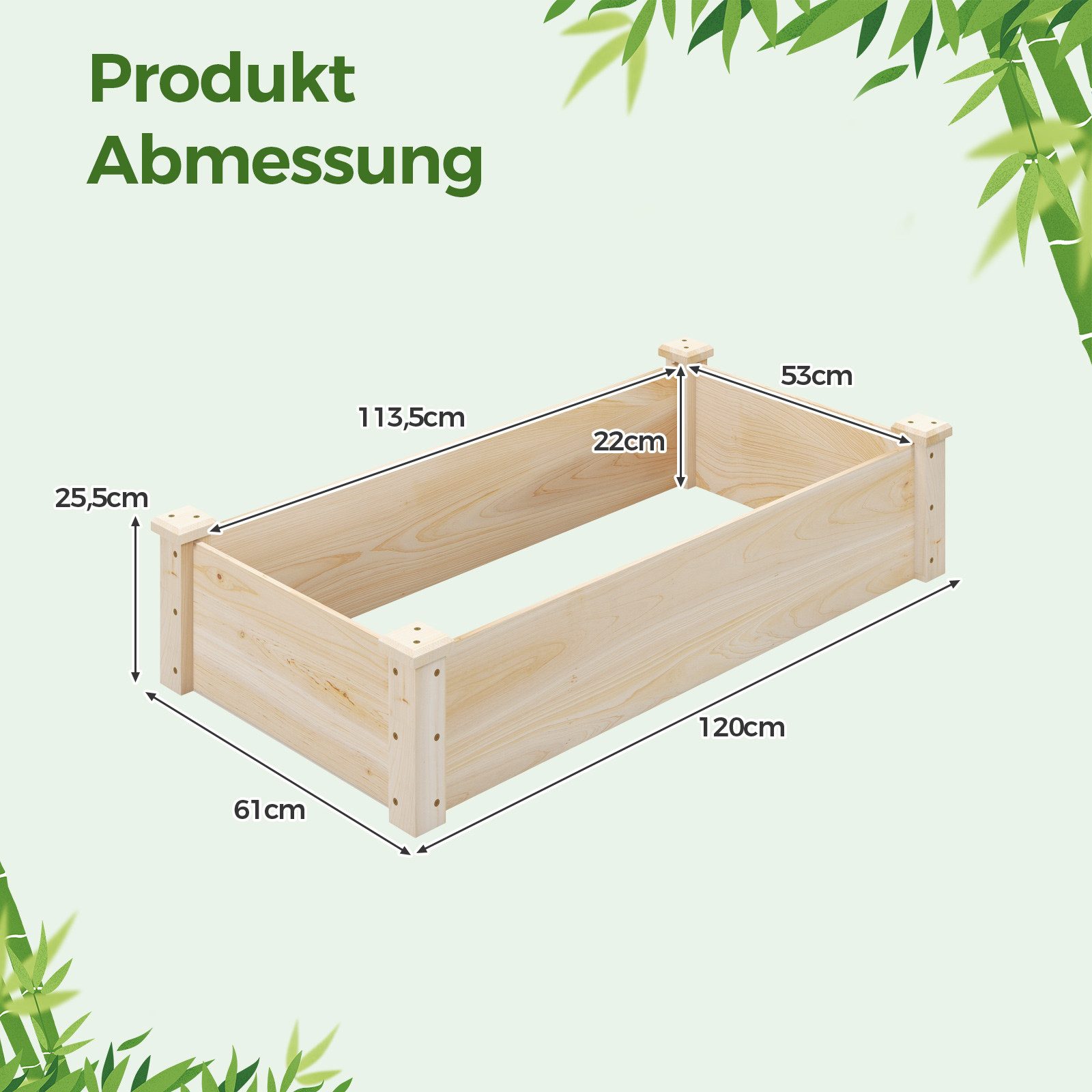 COSTWAY Hochbeet, Gartenbeet ohne Boden, Blumenkasten, 120x61x25,5cm