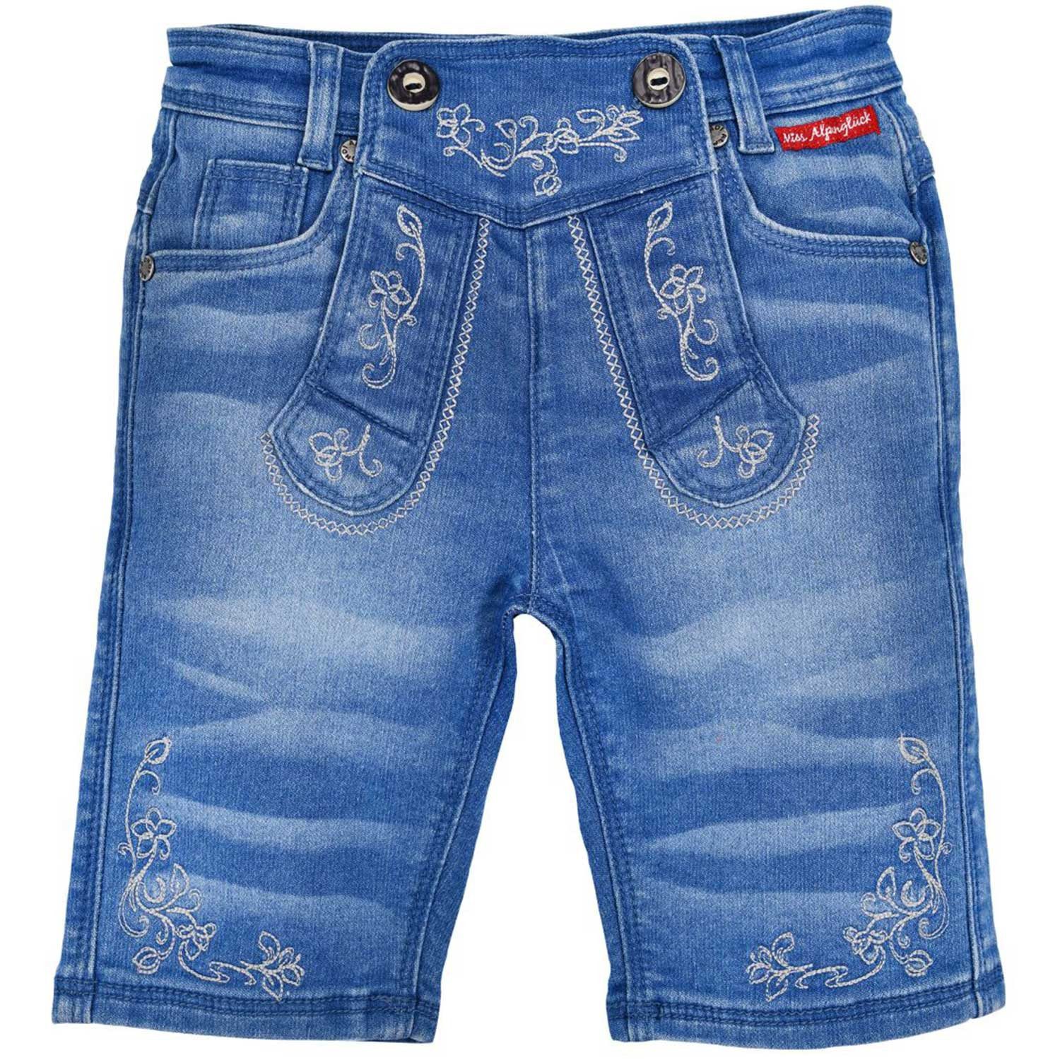 BONDI Trachtenlederhose Mädchen Trachten Jeans Bermuda Hose 26087, Blue D