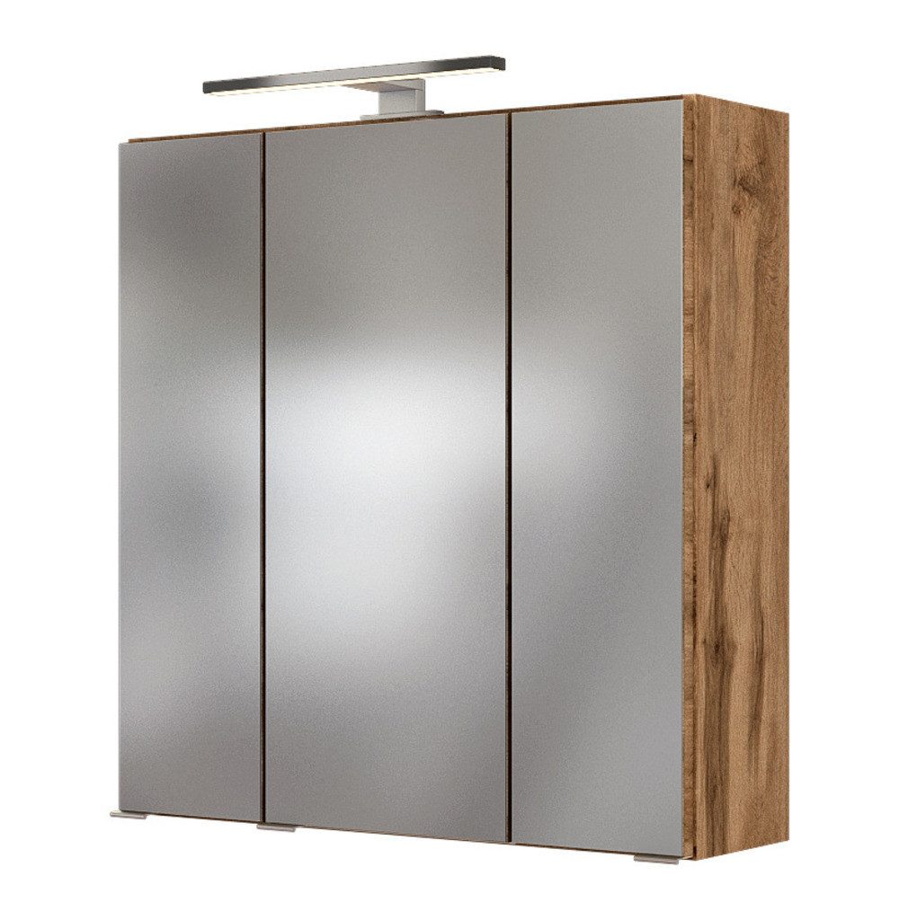 Basera® Spiegelschrank Lorena 60 cm breit mit LED-Beleuchtung Wotaneiche, Badezimmermöbel