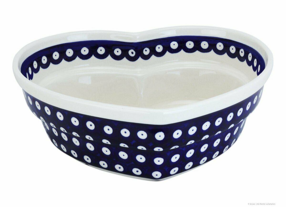 Bunzlauer Keramik Backform Bunzlauer Keramik 1,5L Herzschüssel Motiv Backform 22x7,7cm Dekor 42