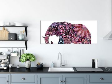 Pixxprint Glasbild Elefant mit Ornamenten, Elefant mit Ornamenten (1 St), Glasbild aus Echtglas, inkl. Aufhängungen und Abstandshalter