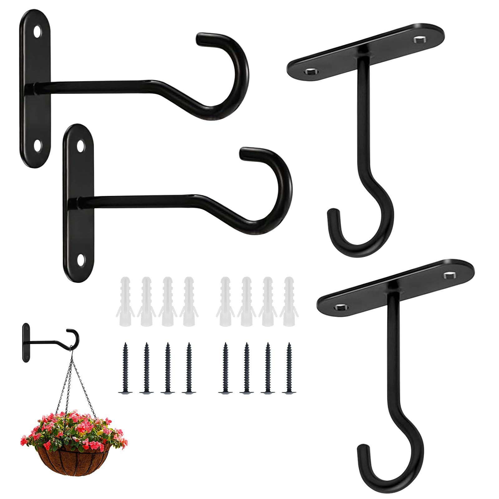 FOUORTUNATE-BEE Wandhaken 4 Stück Wandhaken Blumenampel Halterung Haken, (Haken für Blumenampel, Wandhaken zum Aufhängen, Mit Schrauben und Ankerbolzen), für Hängend Pflanzenkörbe Windspiele Blumentöpfe