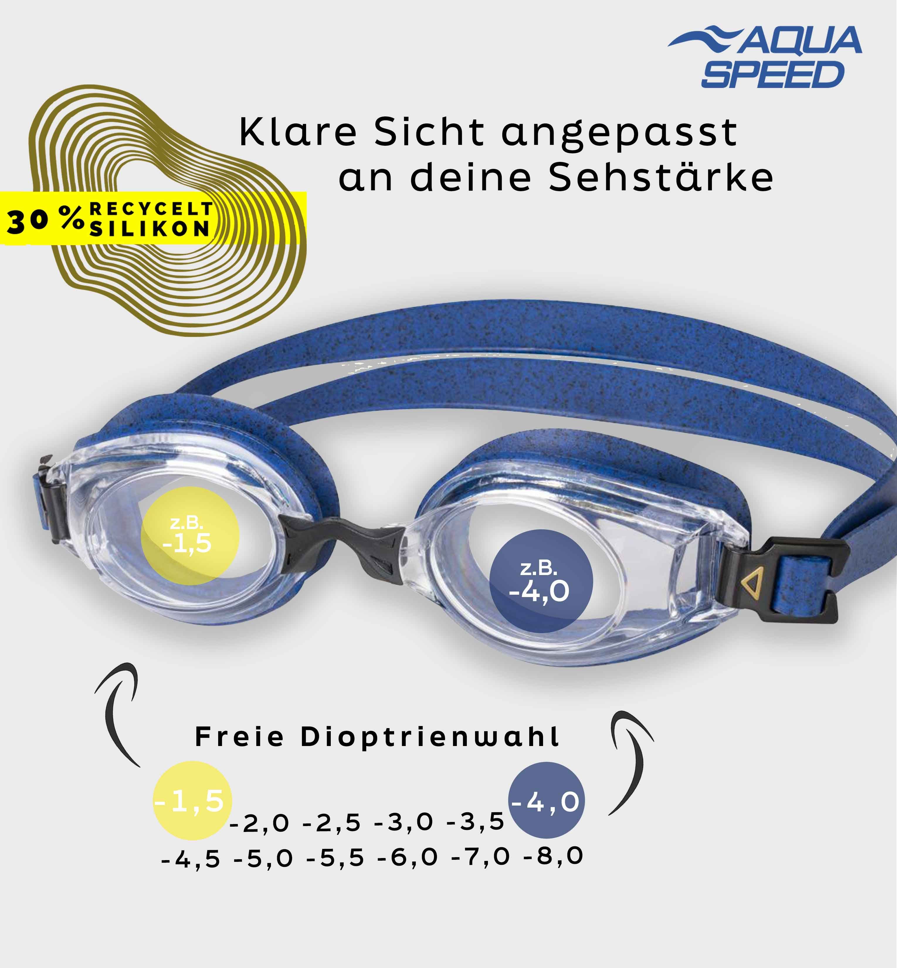 Aqua Speed Schwimmbrille mit Sehstärke für Kurzsichtige Dioptrien: -8.0 inkl. Box, (Lumina blau ungetönte Gläser -8,0), Bequemer Sitz auch bei längerer Nutzung