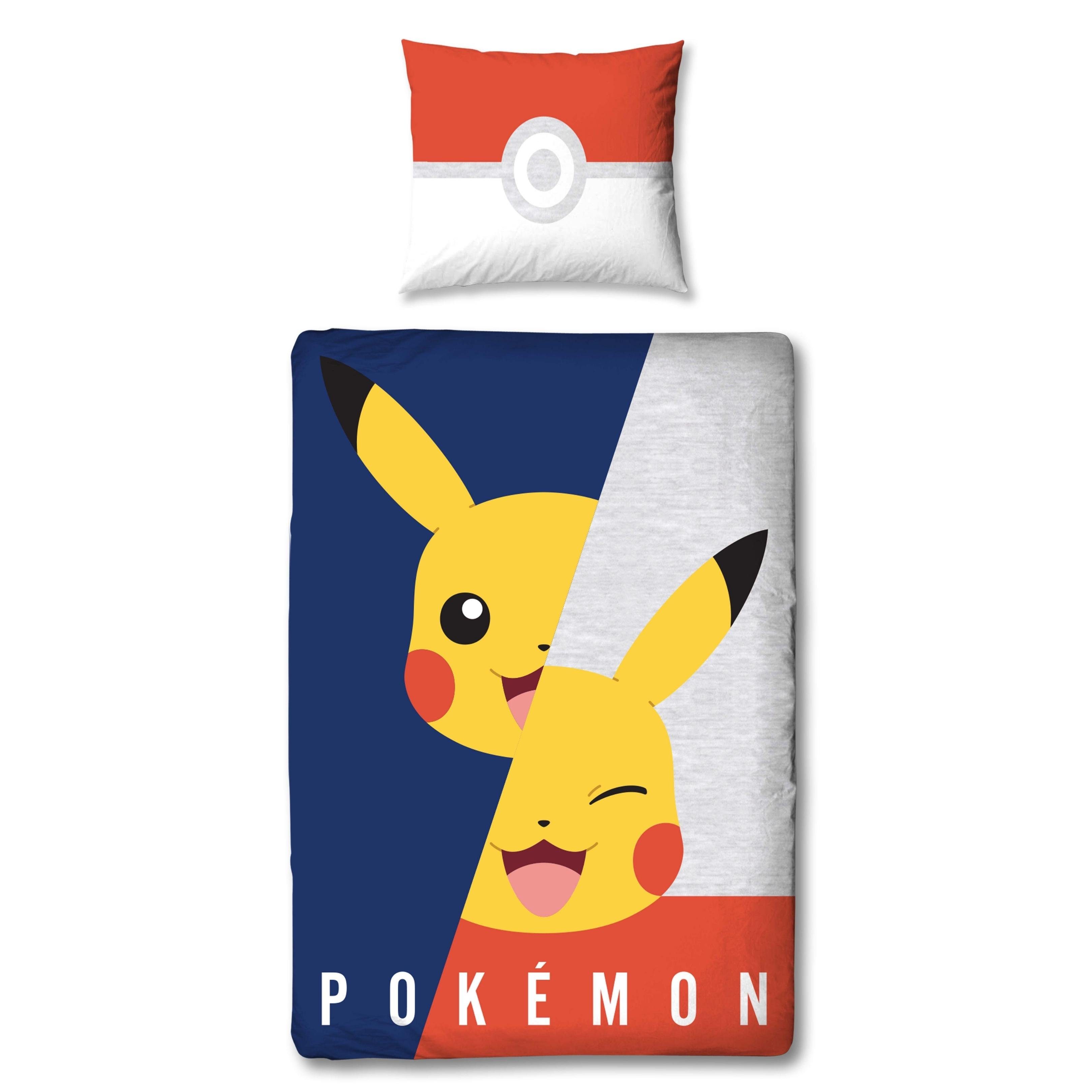 Bettwäsche Pokémon Pikachu 135x200 + 80x80 cm, 100 % Baumwolle,  MTOnlinehandel, Renforcé, 2 teilig, Game / Gaming Bettwäsche für Kinder,  Teenager & Jugend