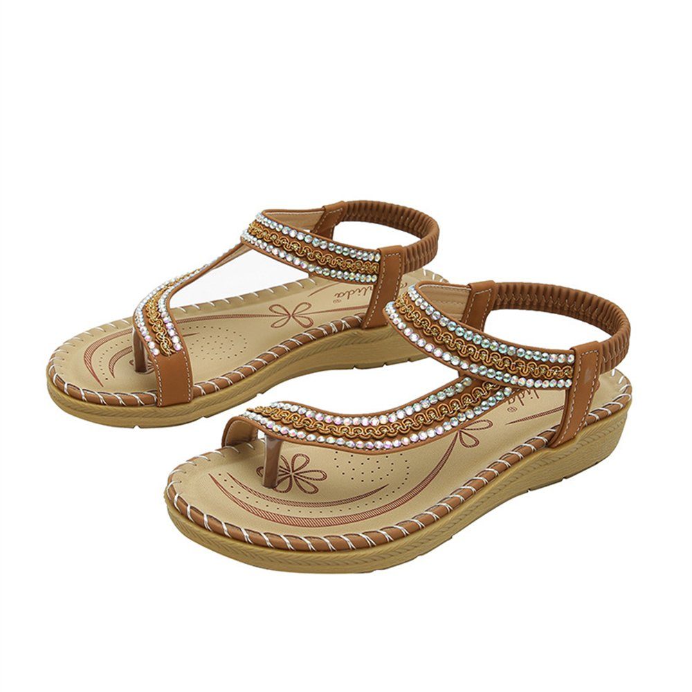 floral flacher Strand Braun Rouemi Flip Flops Damen-Sommer-Sandalen, Boden Riemchensandale Mode