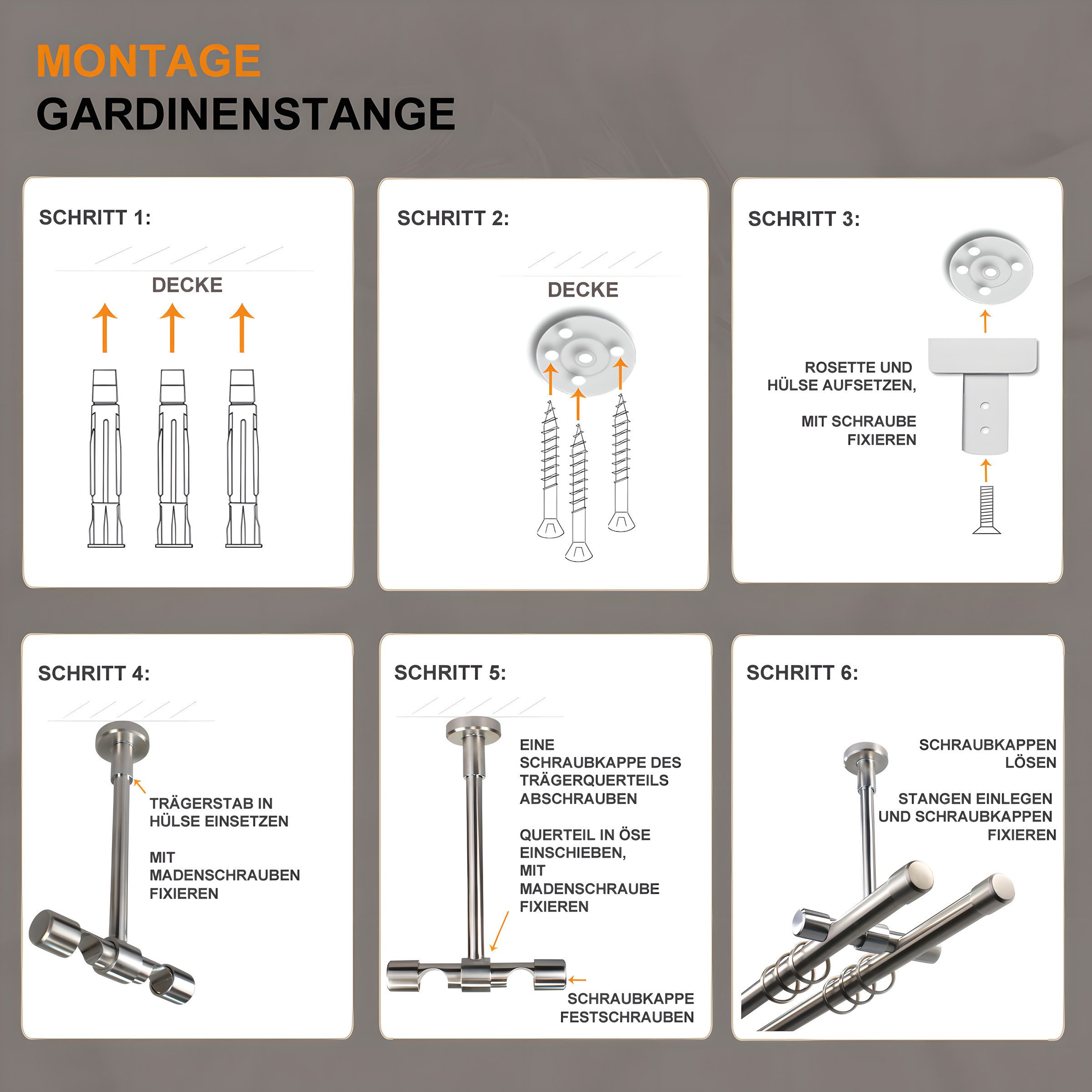 iso-design Deckenträger für Gardinenstangen Deckenhalter 20 mm 2-läufig mit großem Deckenabstand, Träger kürzbar, 20 mm Gardinenstangen, Deckenabstand mit Metal – Bild 3 von 5