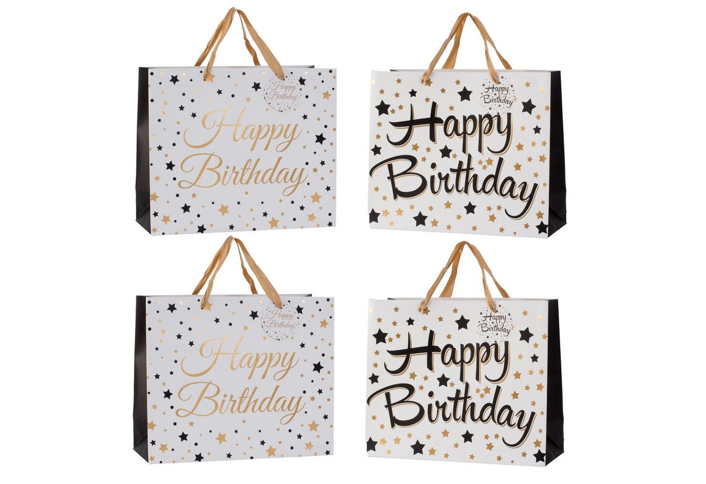 KARMA Geschenkpapier Geschenktüten 4er Set Papier Happy Birthday Geschenktaschen, 26 x 31 x 12 cm Geburtstagseschenktasche